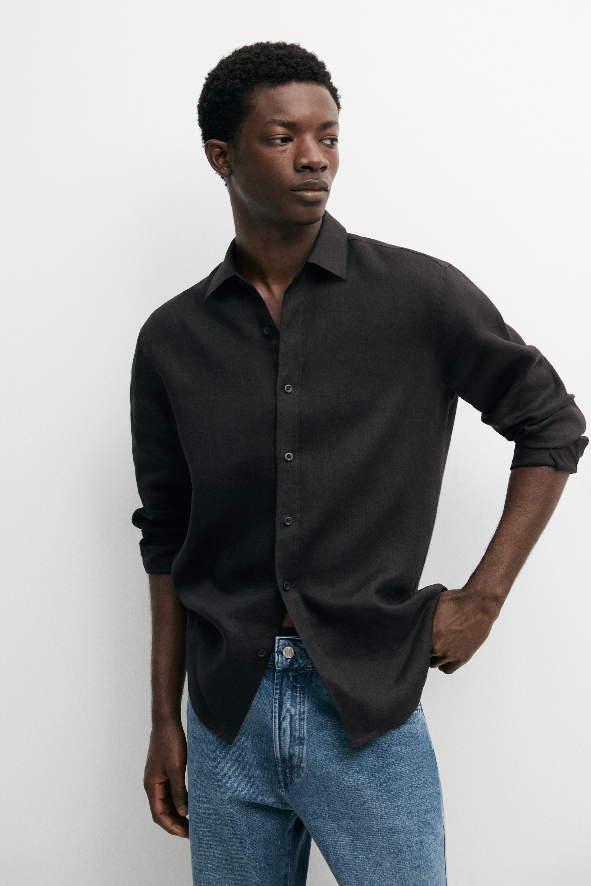 100% linen slim fit shirt — BLACK