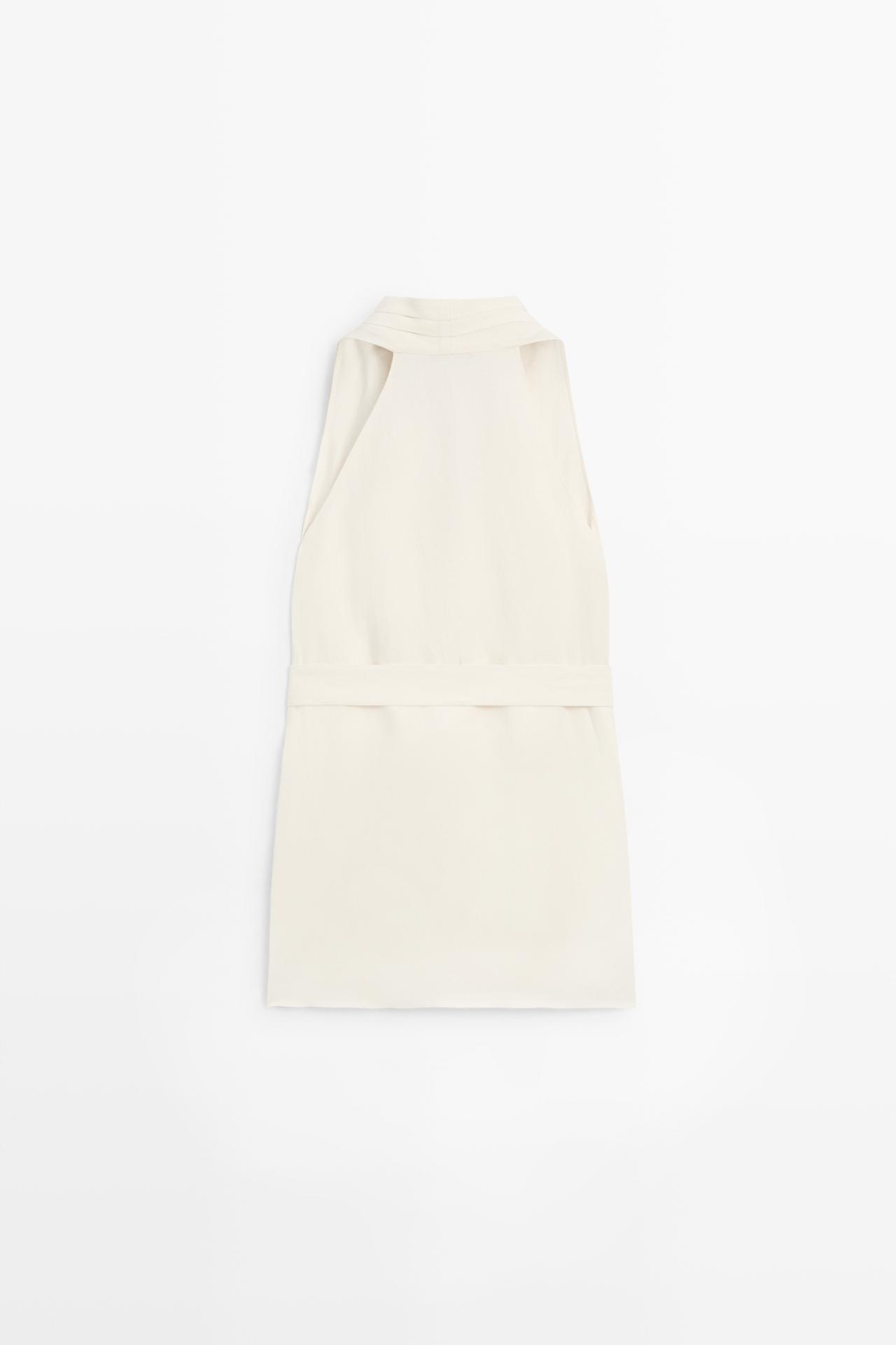 Flowing linen blend vest with belt detail — Off white