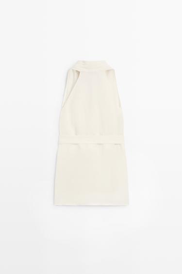 Flowing linen blend vest with belt detail — Off white 6