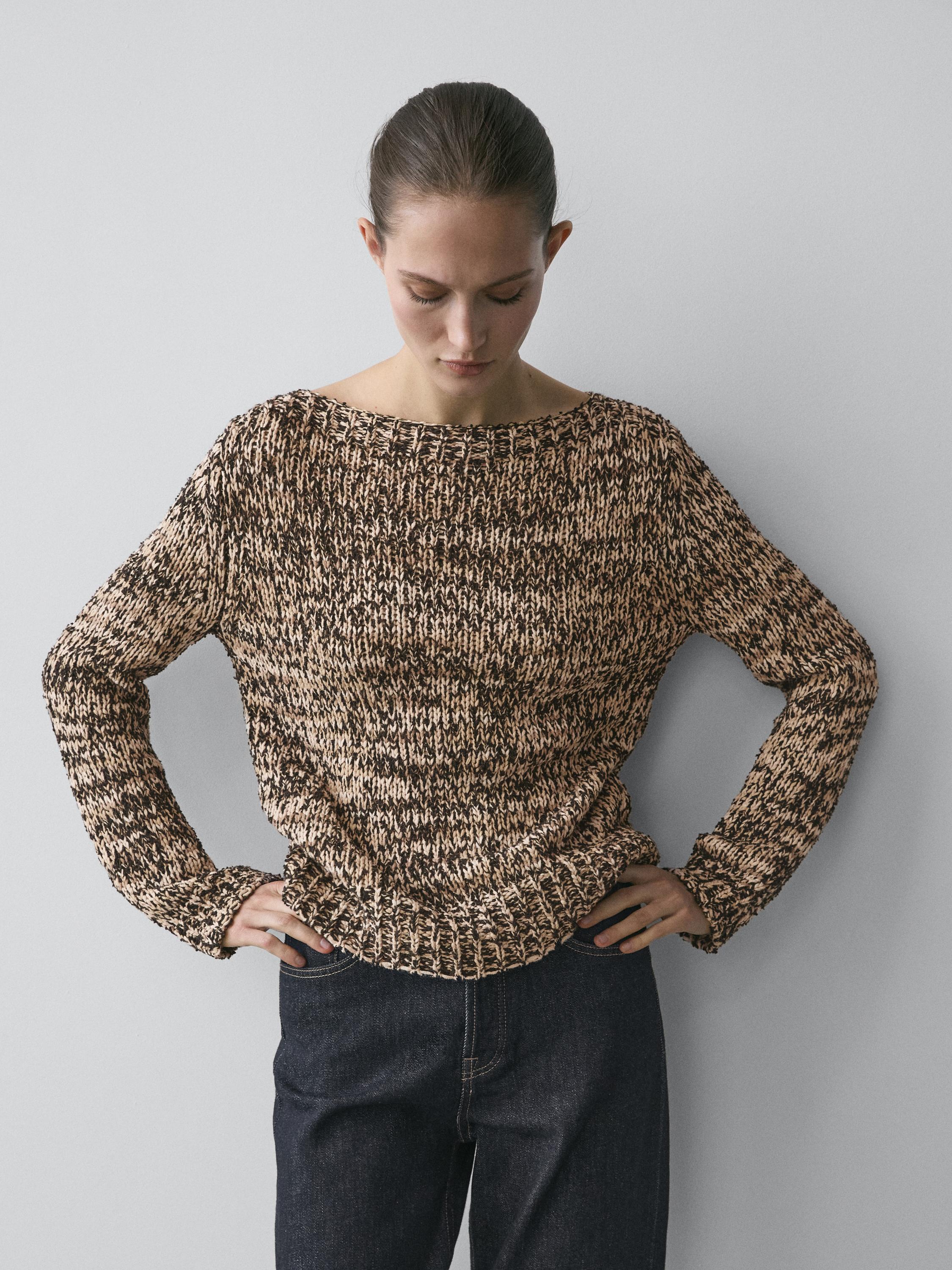 Mouliné cotton blend knit sweater — CAMEL