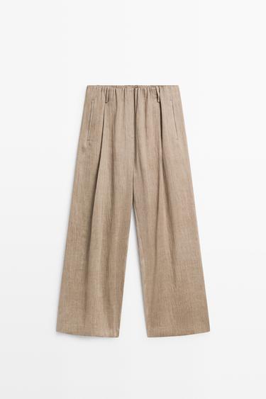Pleated satin trousers with elastic detail - STUDIO — STONE 2