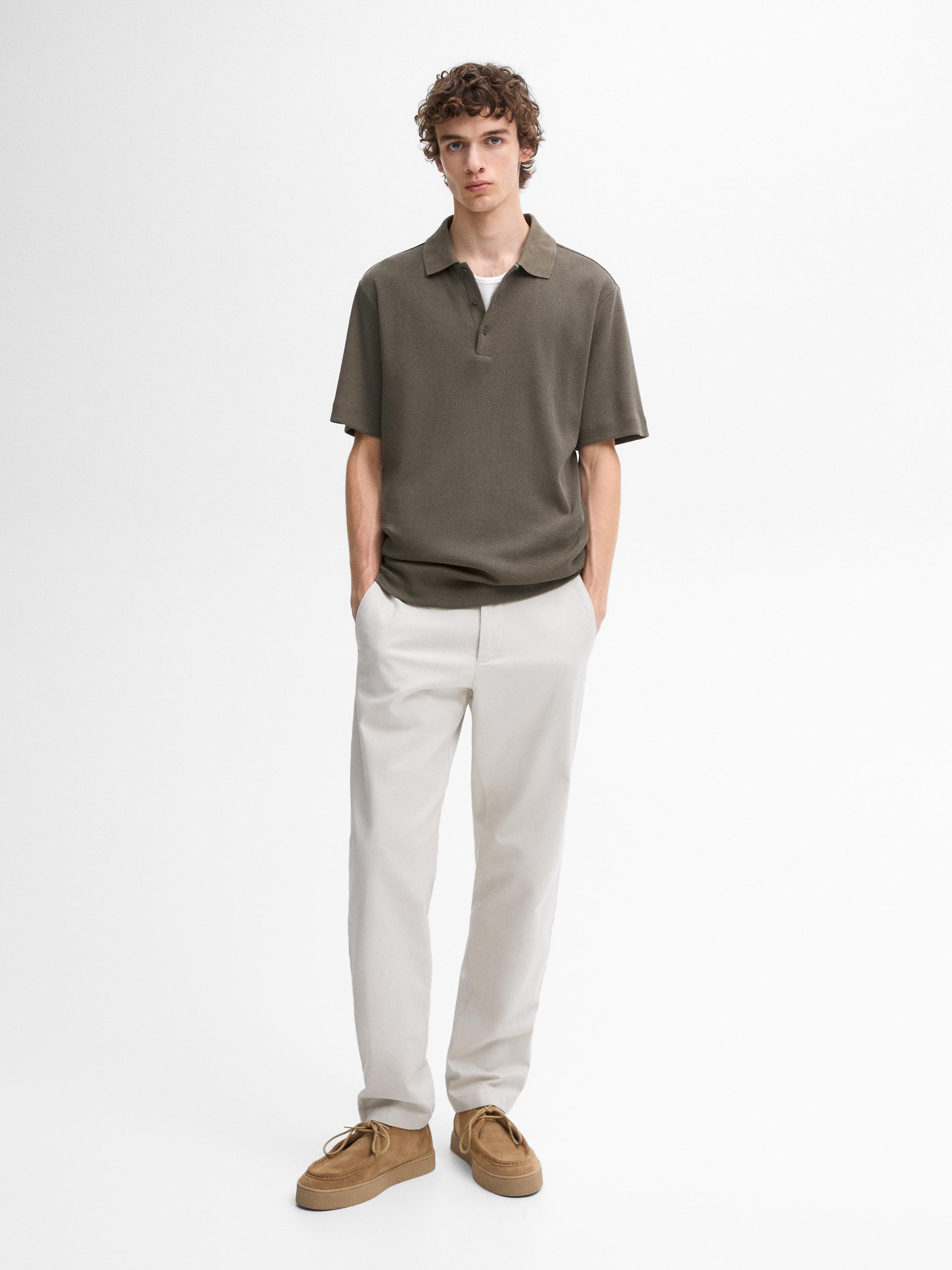 Ribbed short sleeve polo shirt Greyish Green Cream Polo Shirts And T shirts Massimo Dutti