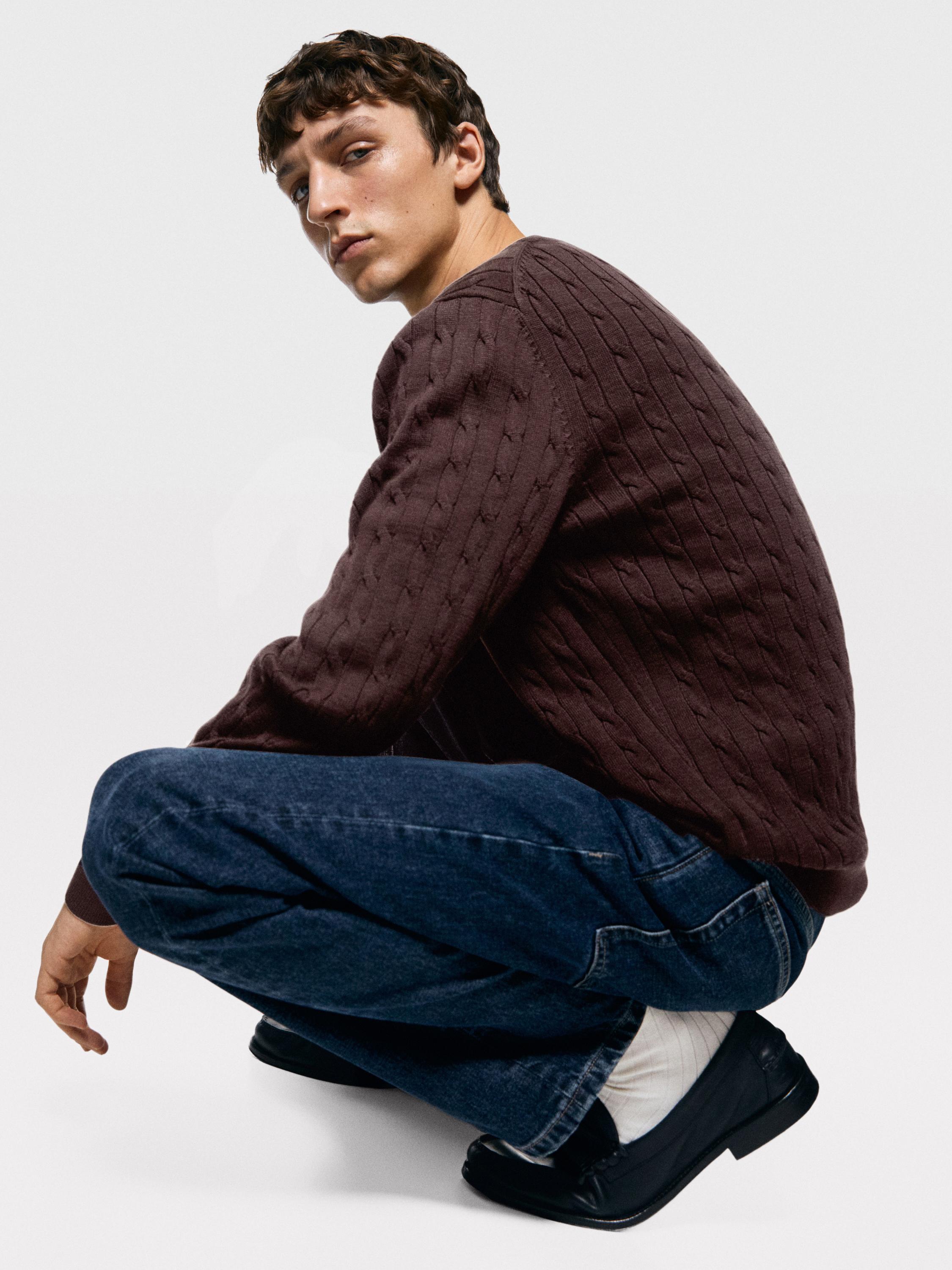 100% cotton cable-knit sweater — BURGUNDY