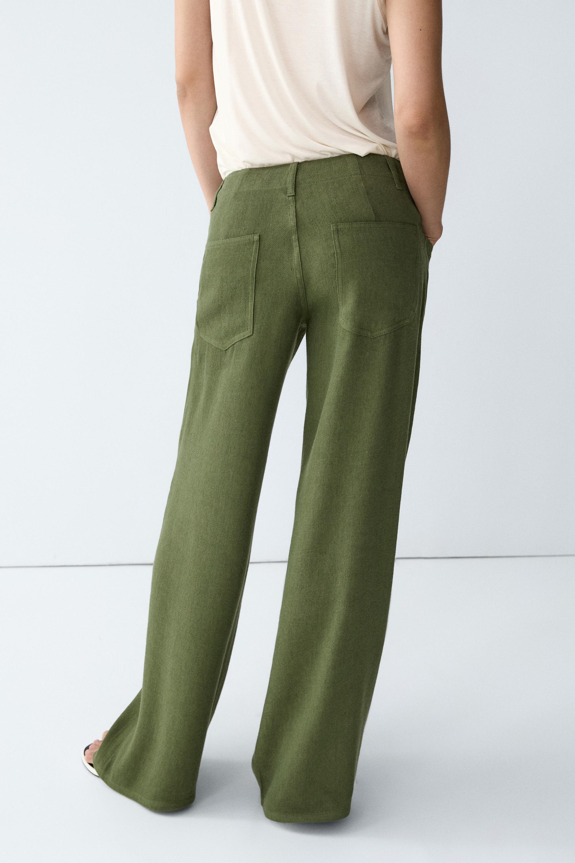 Straight linen blend pants — GREEN