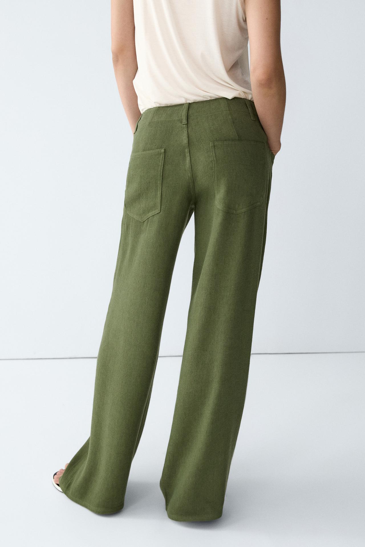 Straight linen blend pants — GREEN