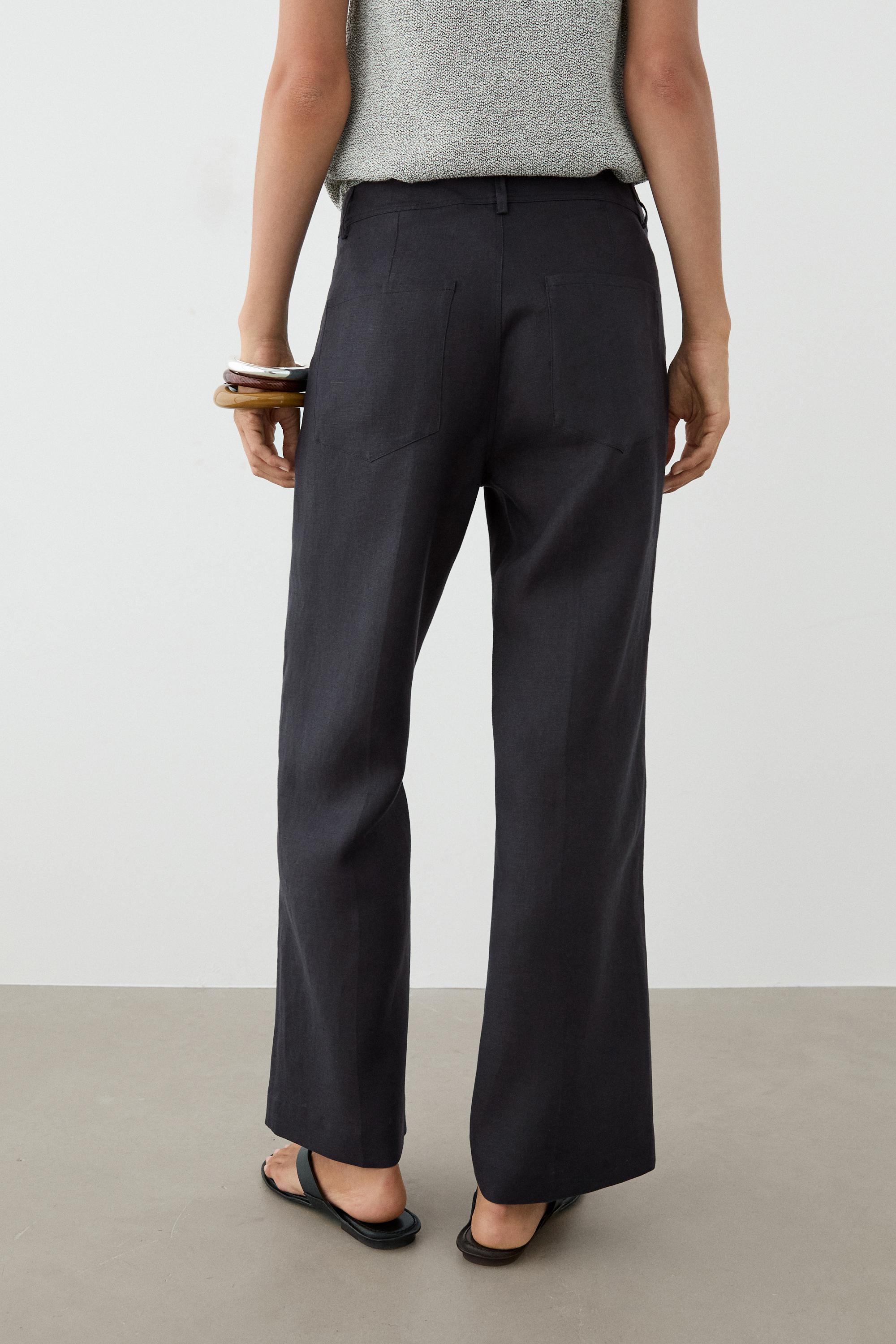 Kick flare cropped linen trousers — NAVY BLUE