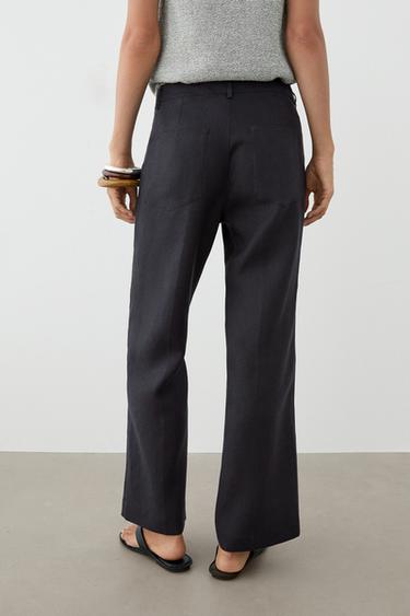 Kick flare cropped linen trousers — NAVY BLUE 8