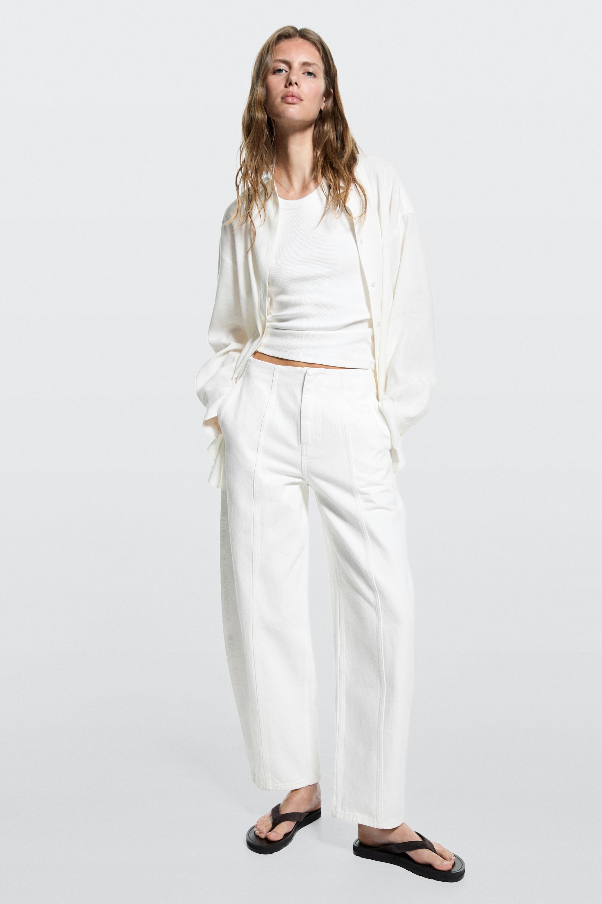 Barrel fit jeans with seam details — Off white