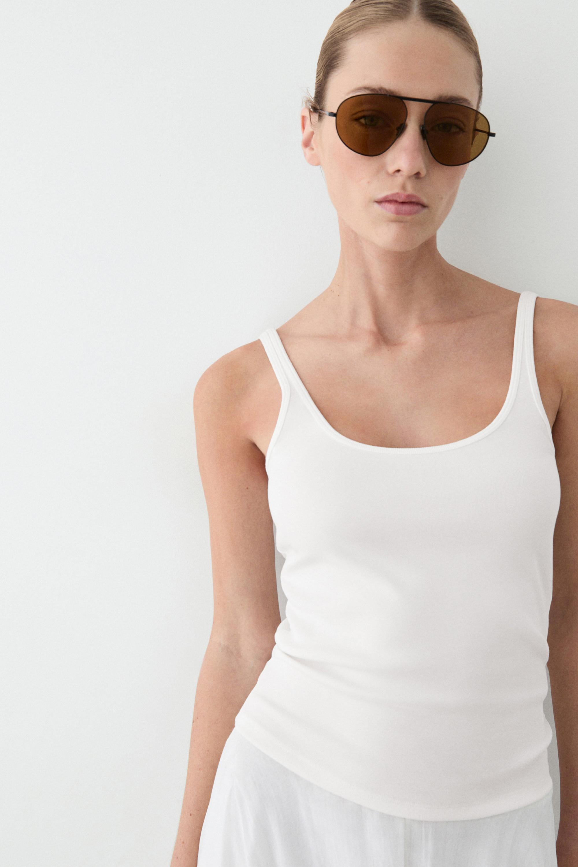 Strappy cotton blend top — WHITE