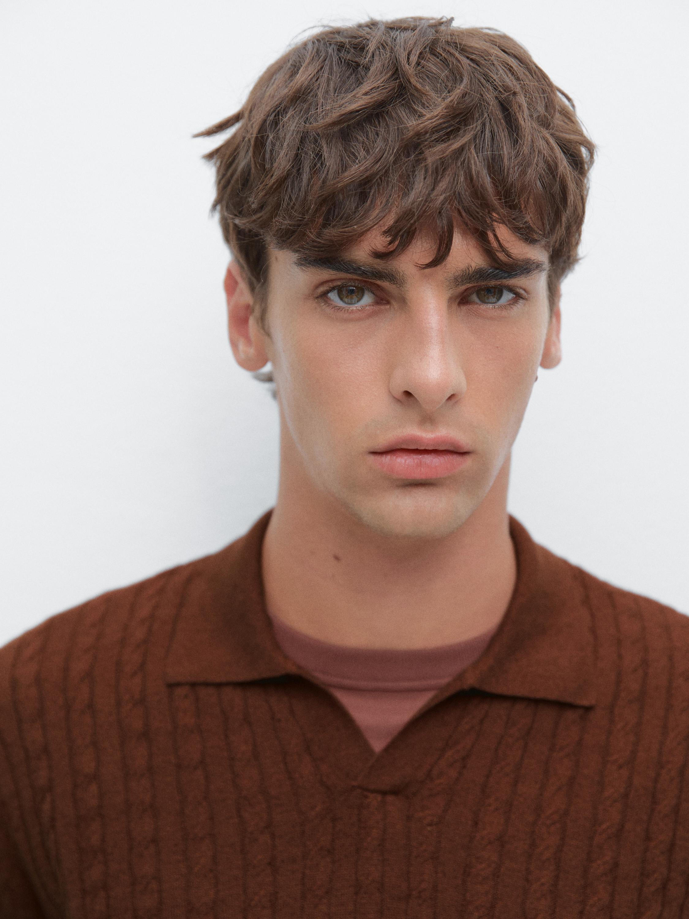 Cable-knit polo shirt