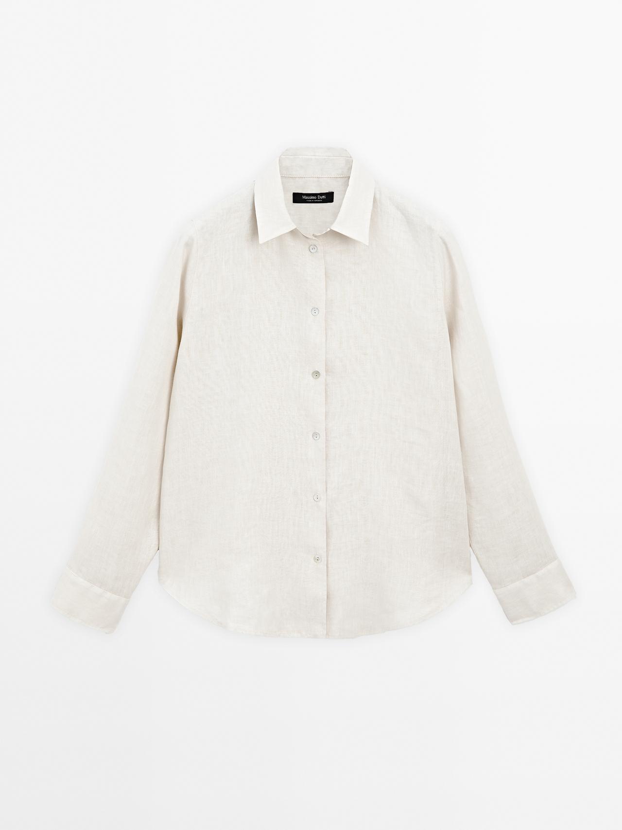 Massimo Dutti - Dame - Skjorte I 100 % Hør Med Blødt Fald - Stenfarvet - 44