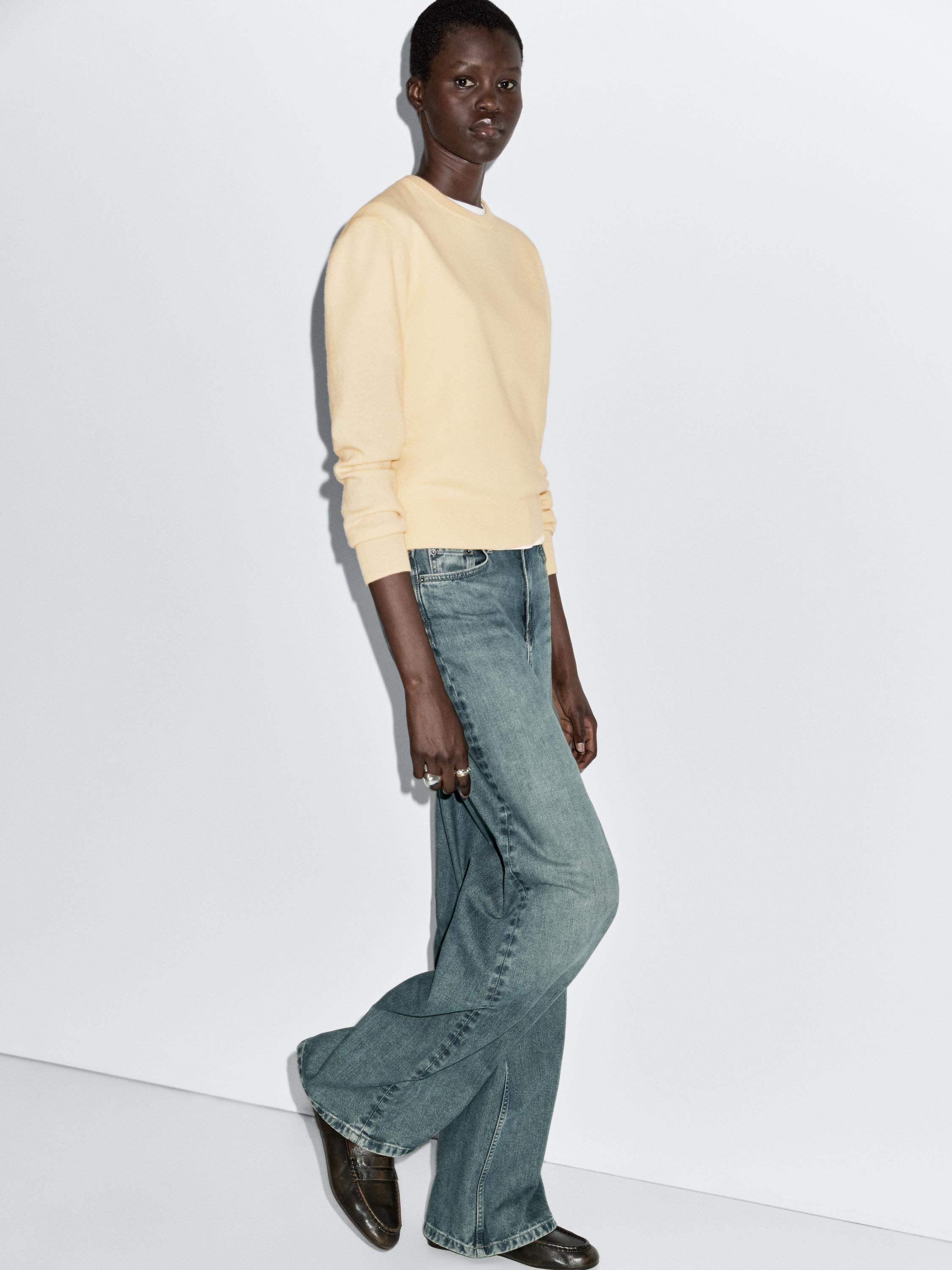 Wool blend crew neck knit sweater