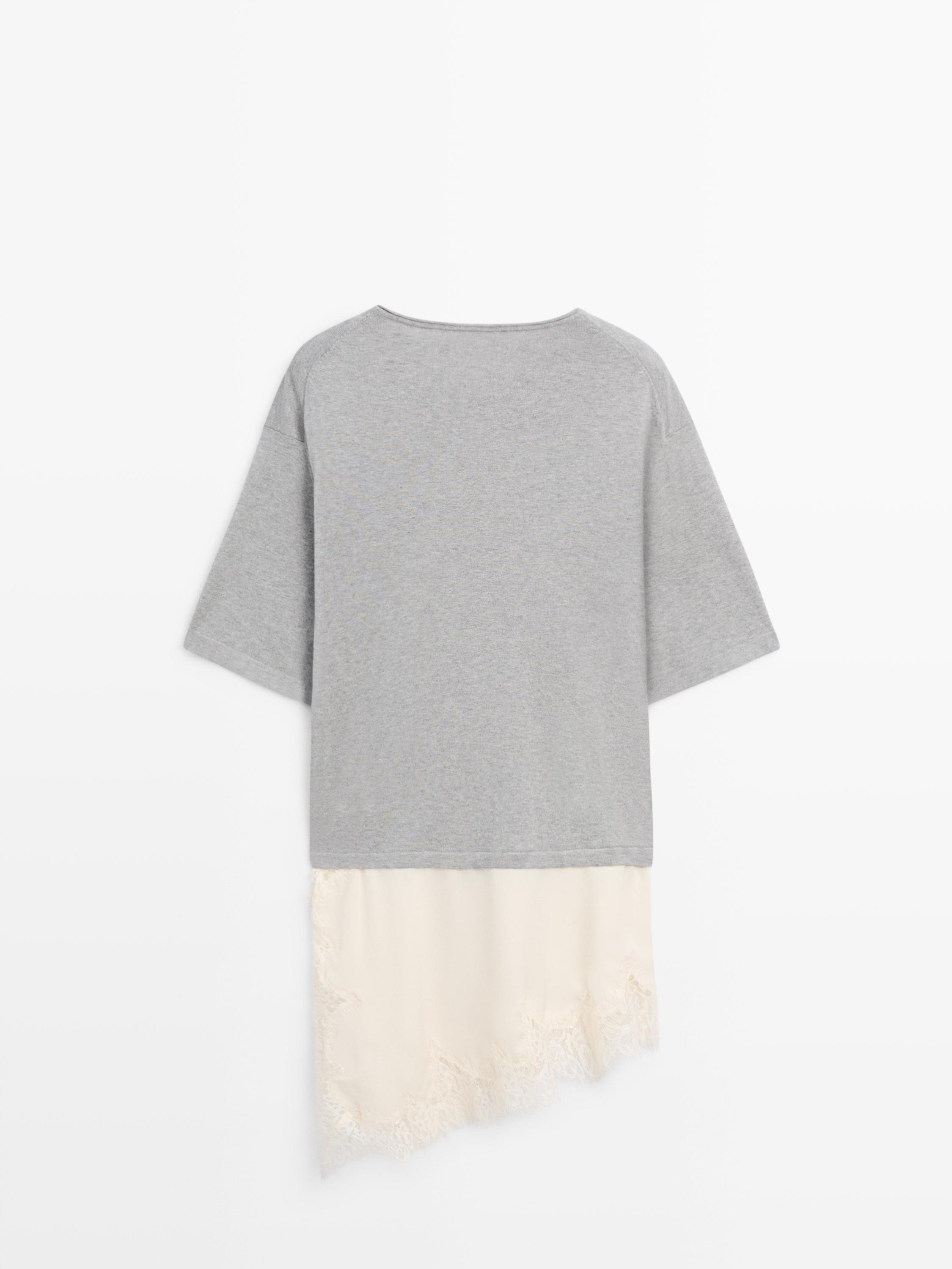 Sweater with contrast lace detail — MEDIUM GREY