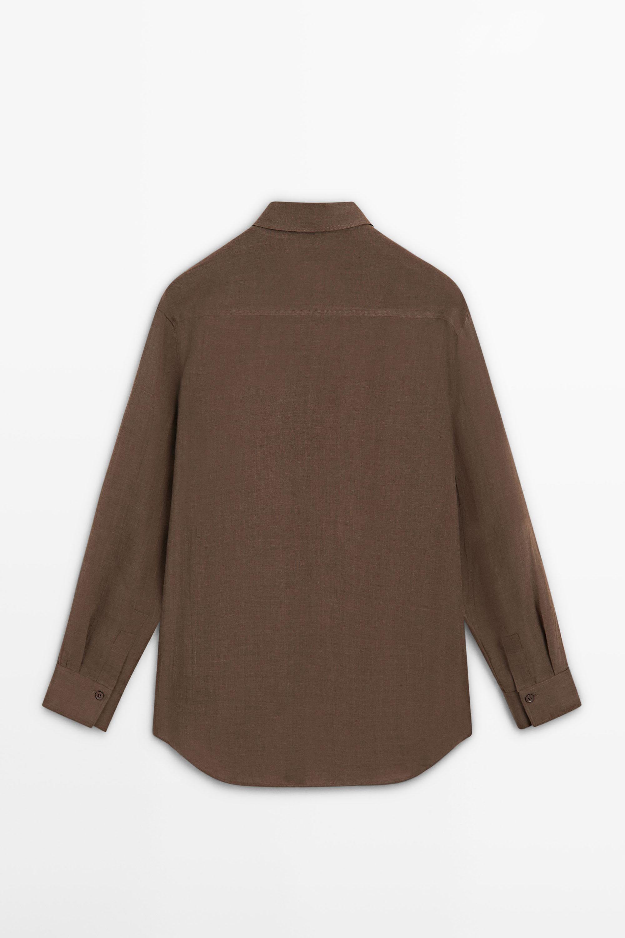 Flowing shirt with shirt collar — BROWN