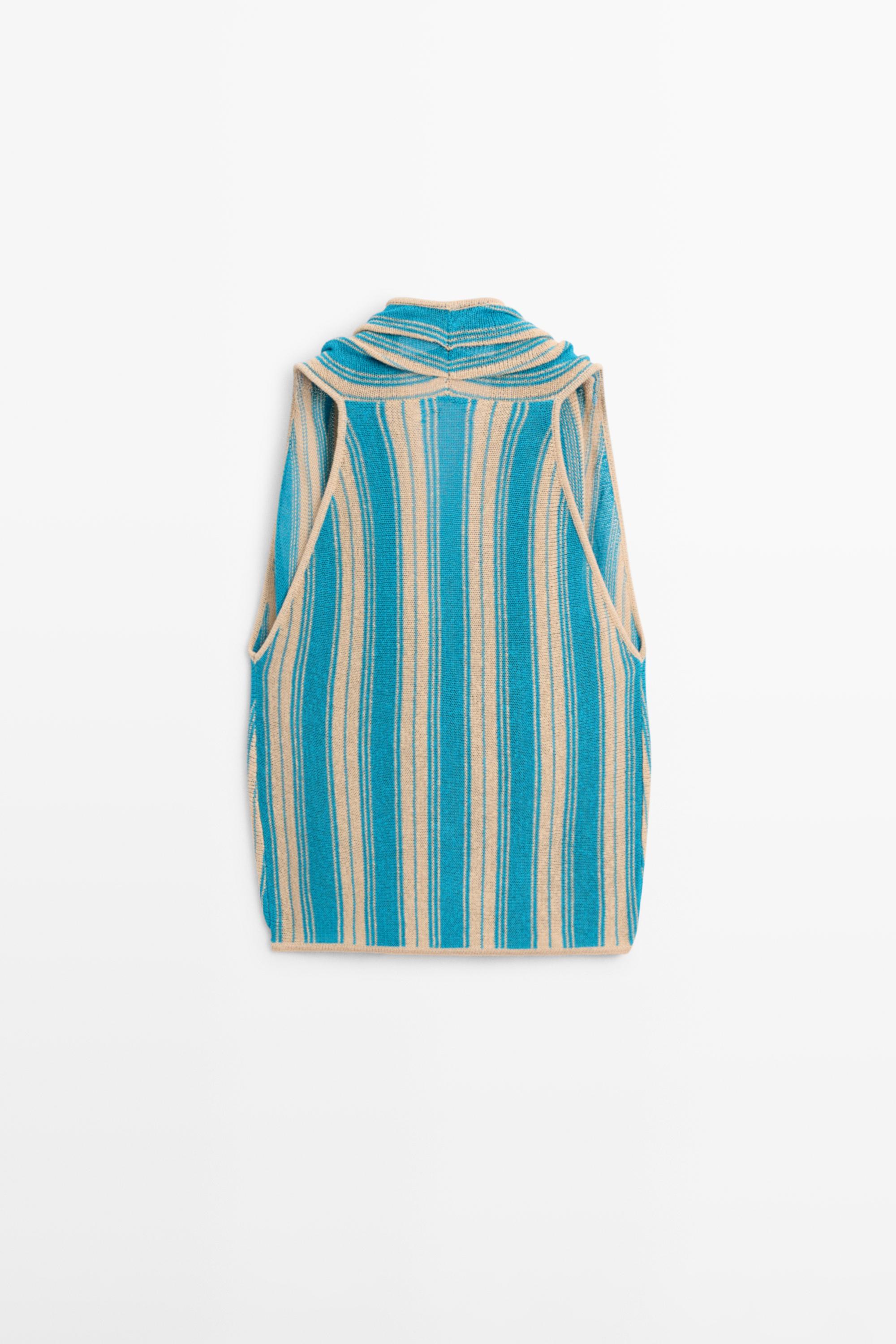 Striped linen blend surplice top — TURQUOISE