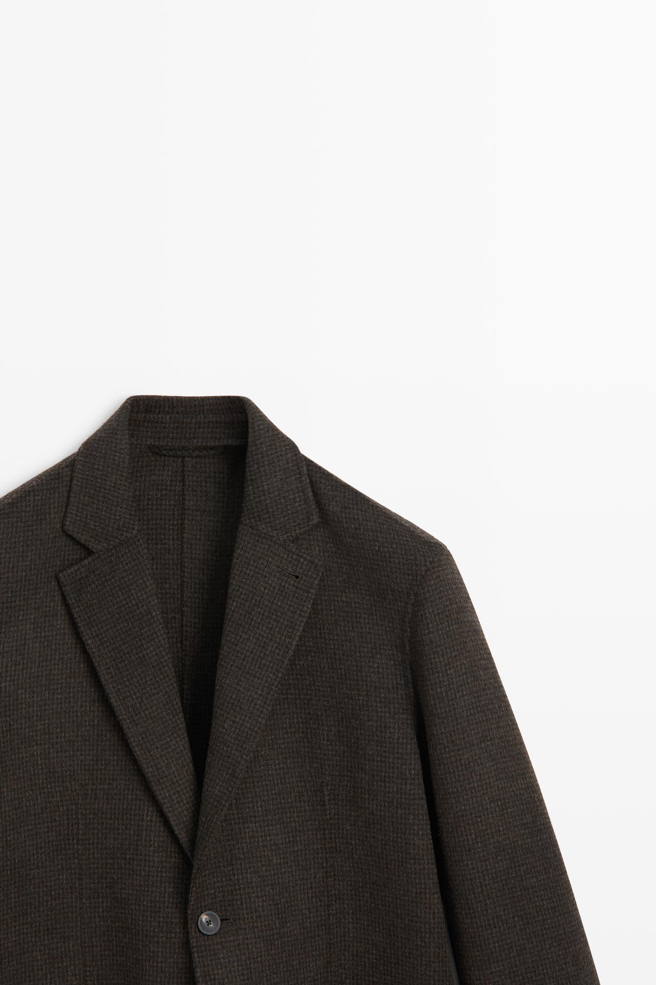 Houndstooth wool blend blazer — BROWN
