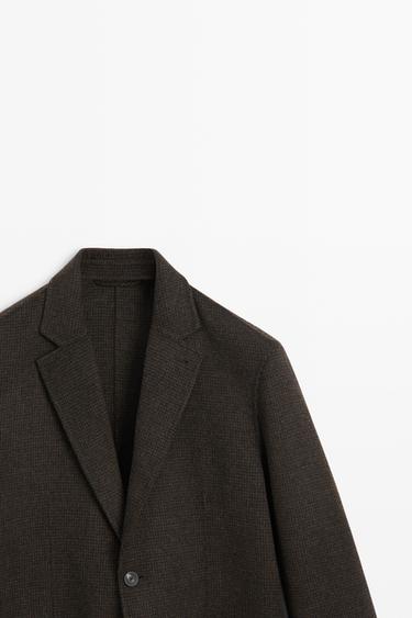 Houndstooth wool blend blazer — BROWN 4