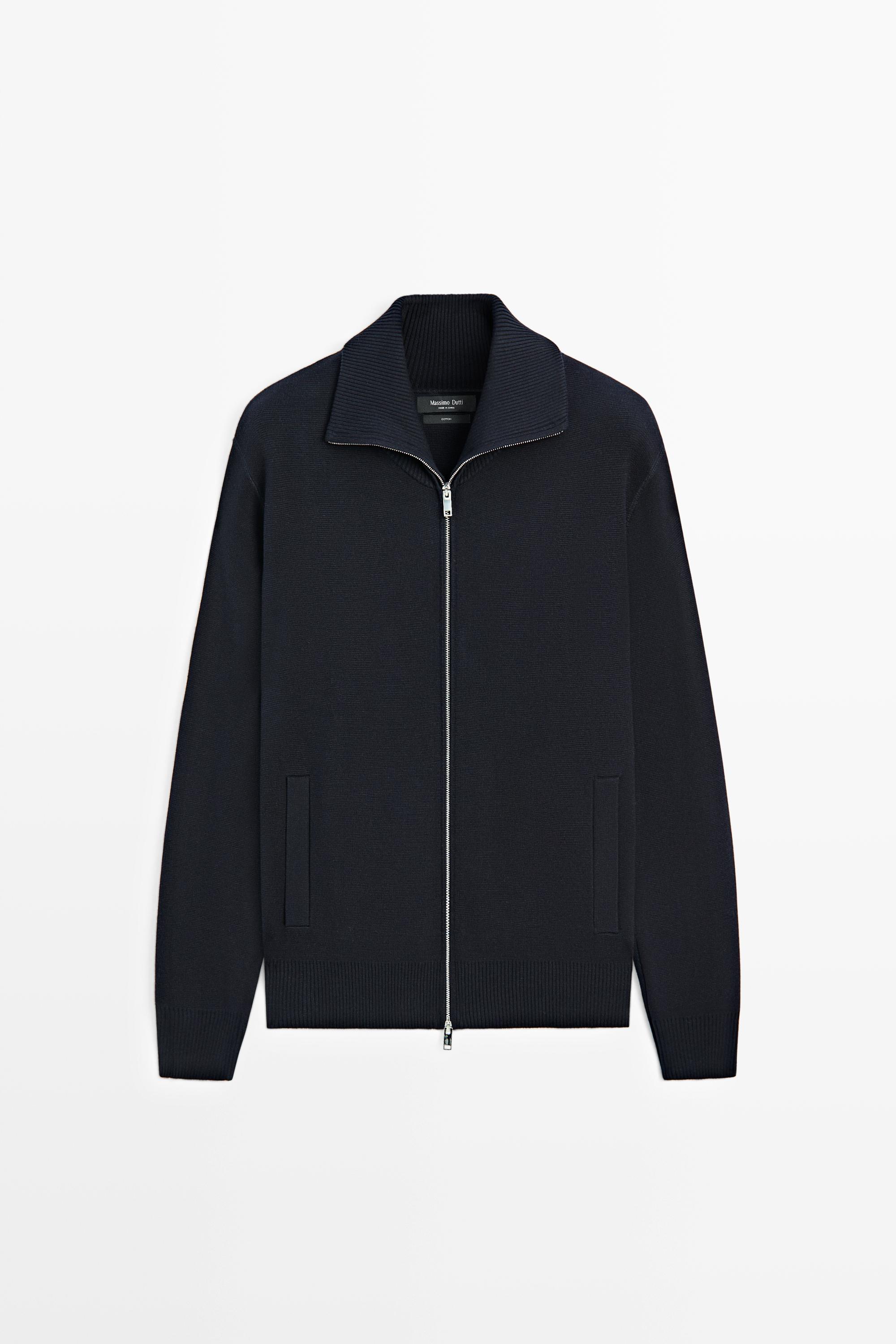 100% cotton zip-up knit cardigan