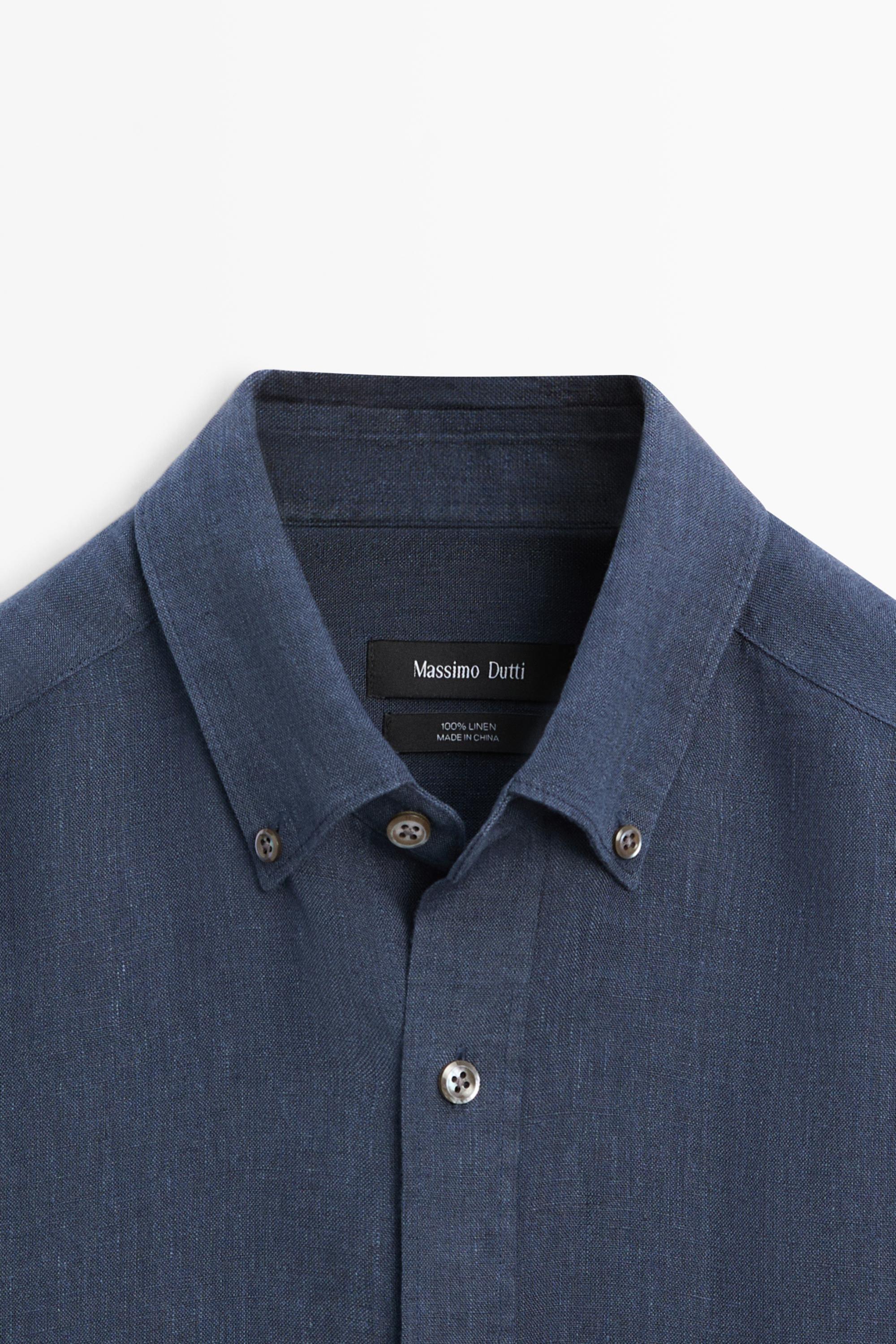100% linen regular fit shirt — PETROL BLUE