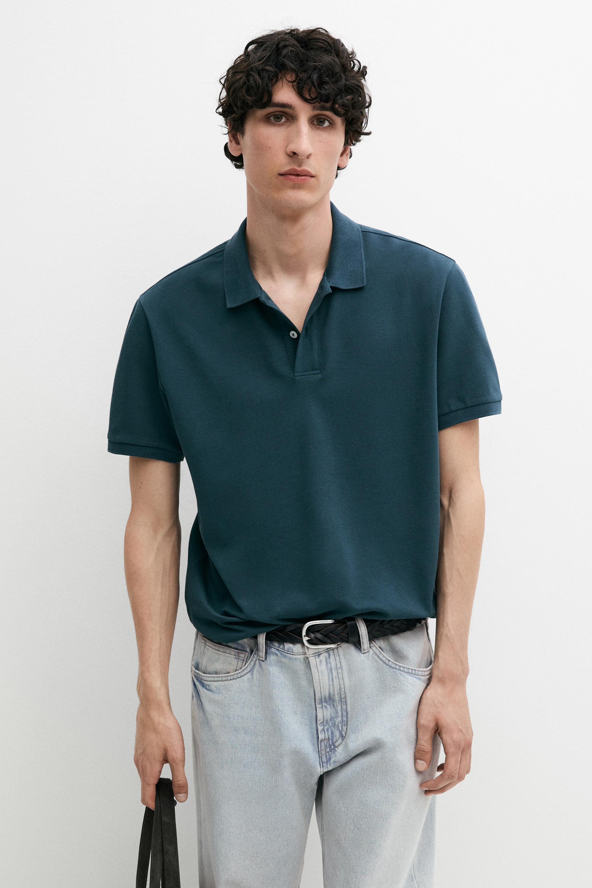 Micro-textured cotton piqué polo shirt — TURQUOISE