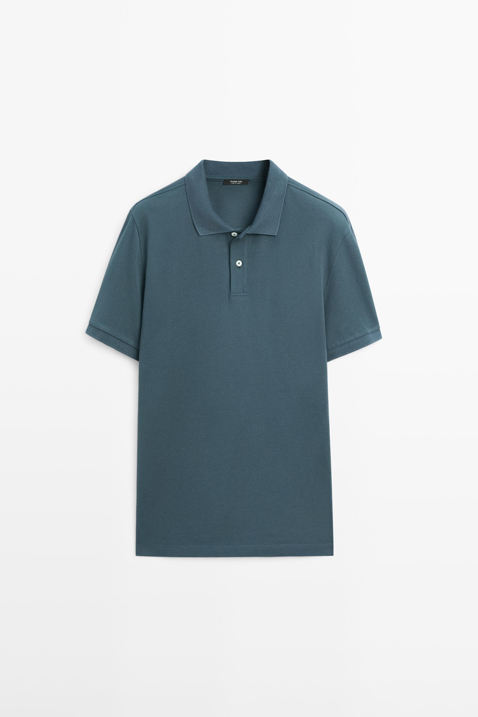 Micro-textured cotton piqué polo shirt — TURQUOISE