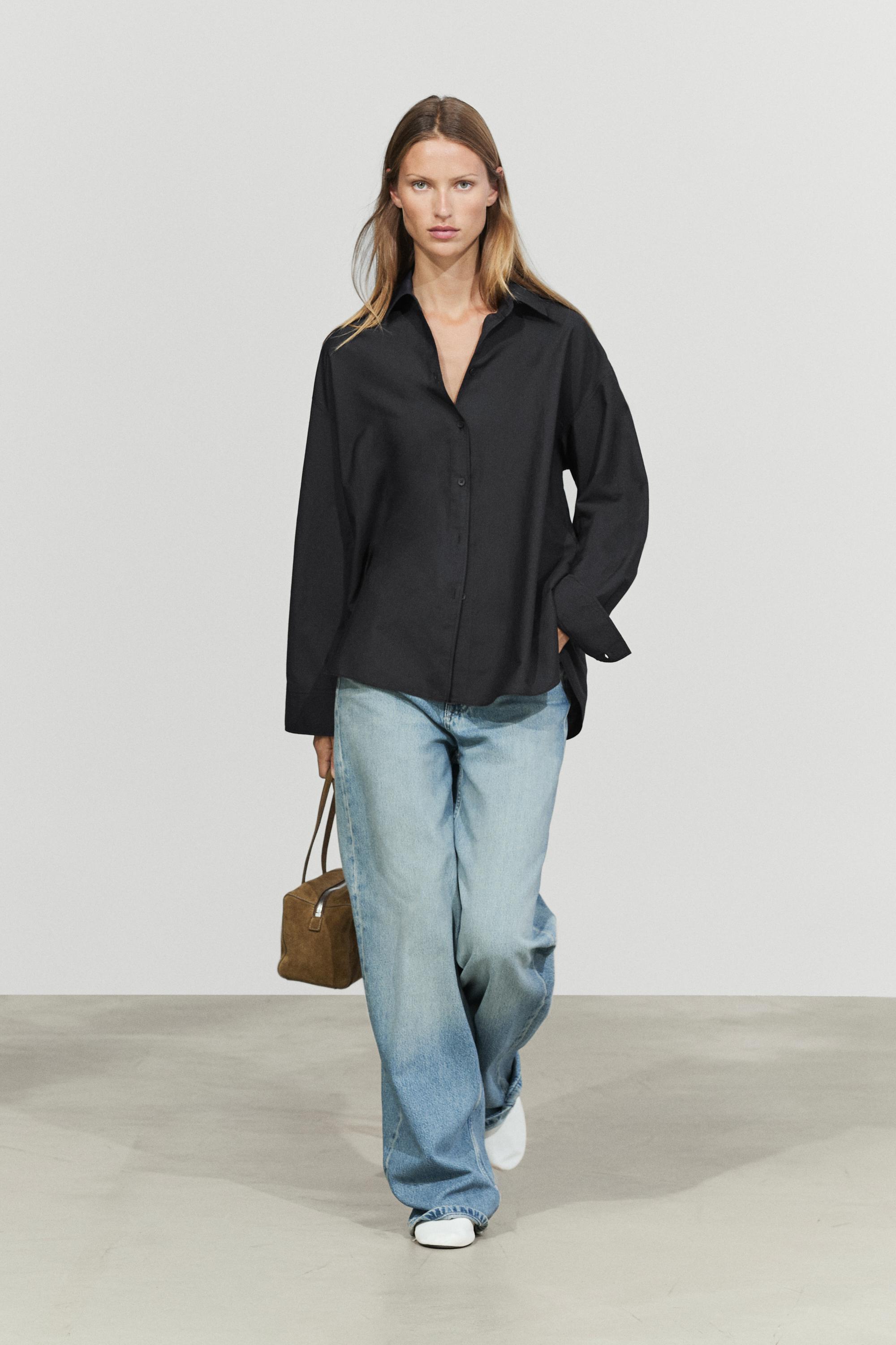 Flowing cotton-silk shirt — BLACK