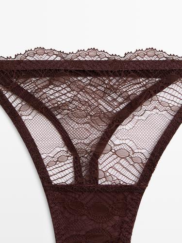 Scalloped lace thong — BROWN 9