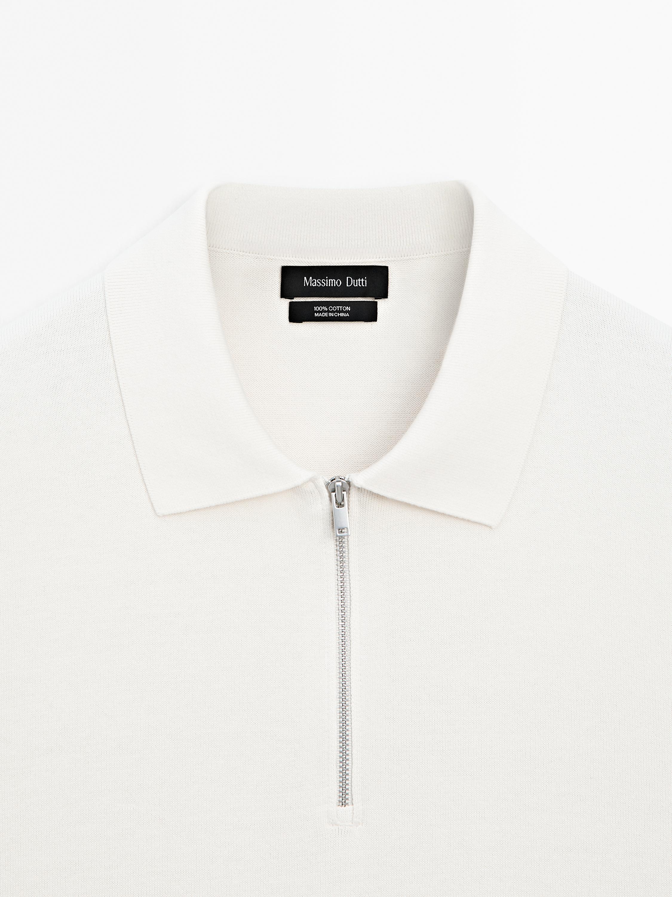 Mock neck knit polo shirt with zip
