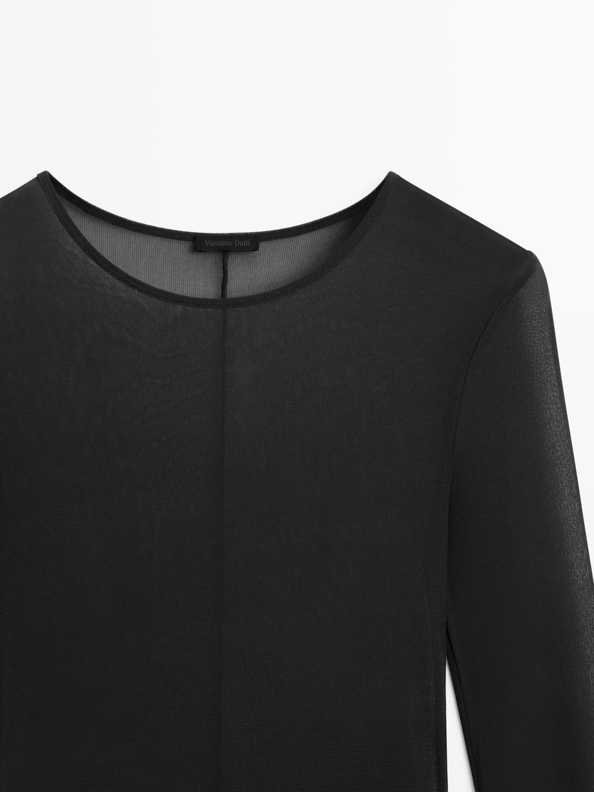 Long sleeve silk T-shirt — BLACK