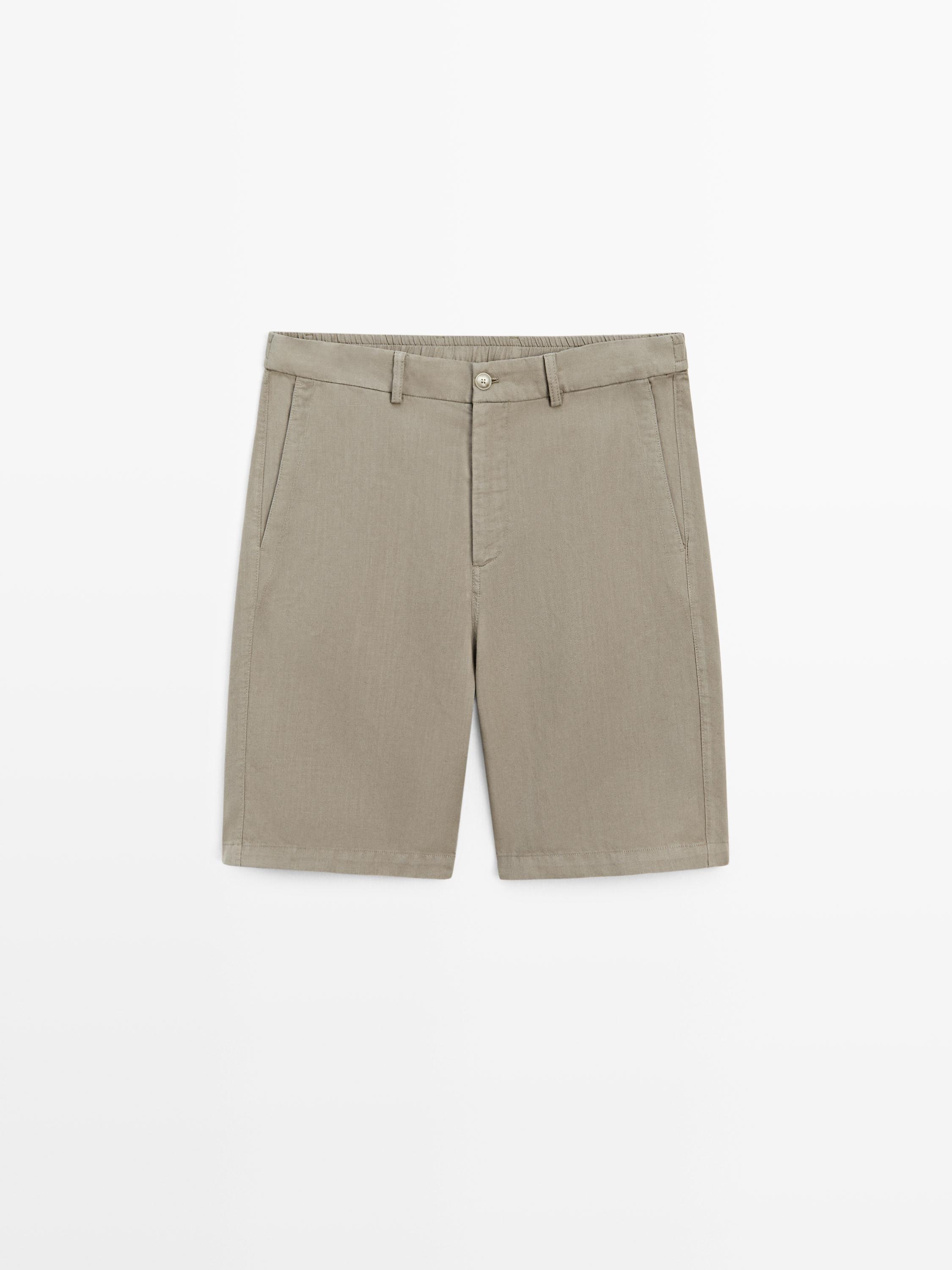 Linen blend Bermuda shorts — PALE KHAKI