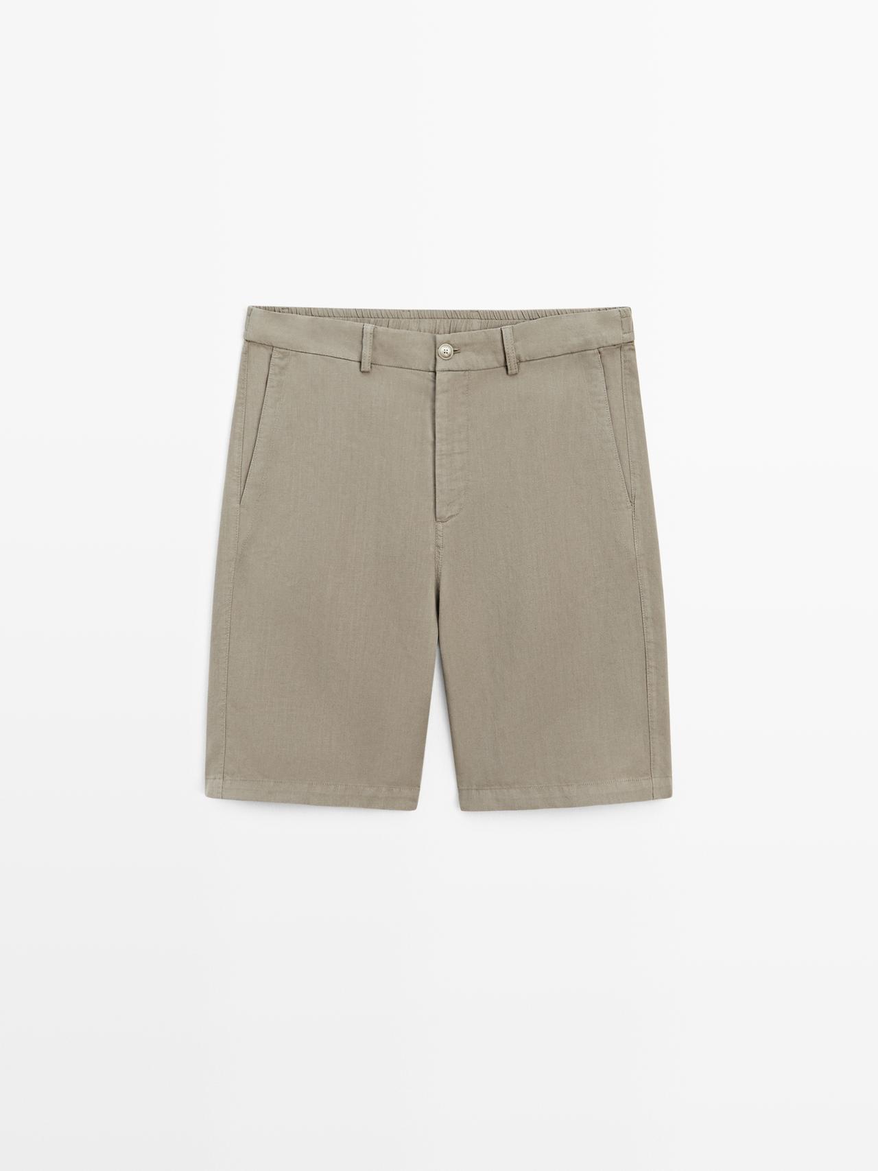 Linen blend Bermuda shorts — PALE KHAKI