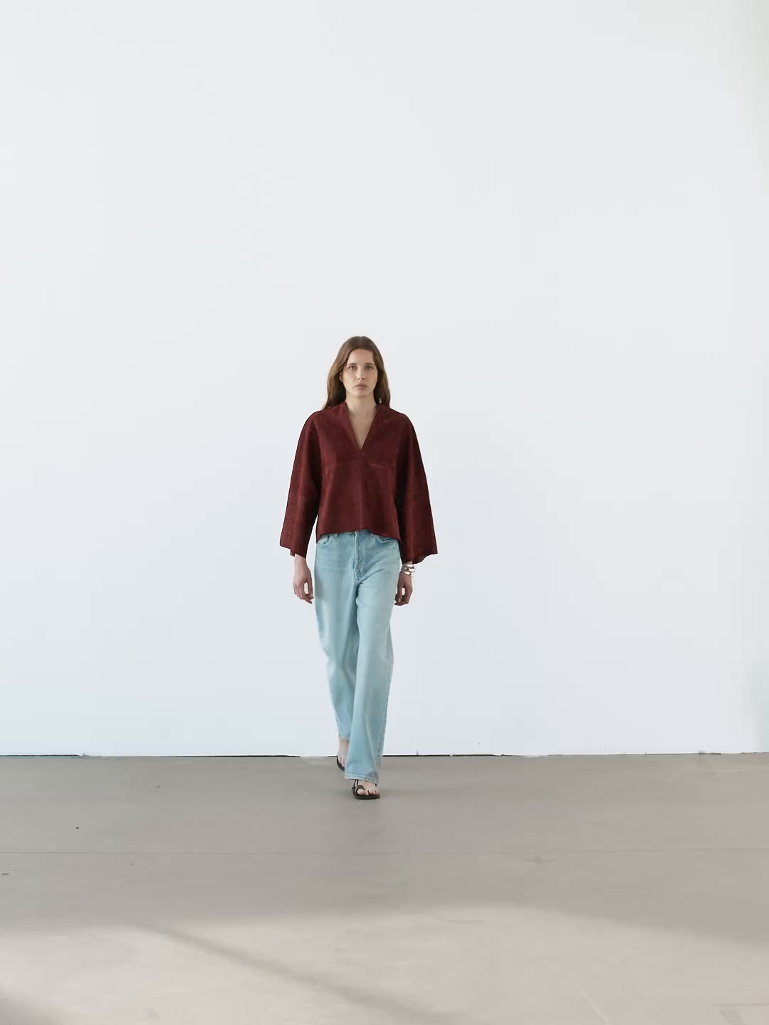 Loose-fitting suede leather shirt