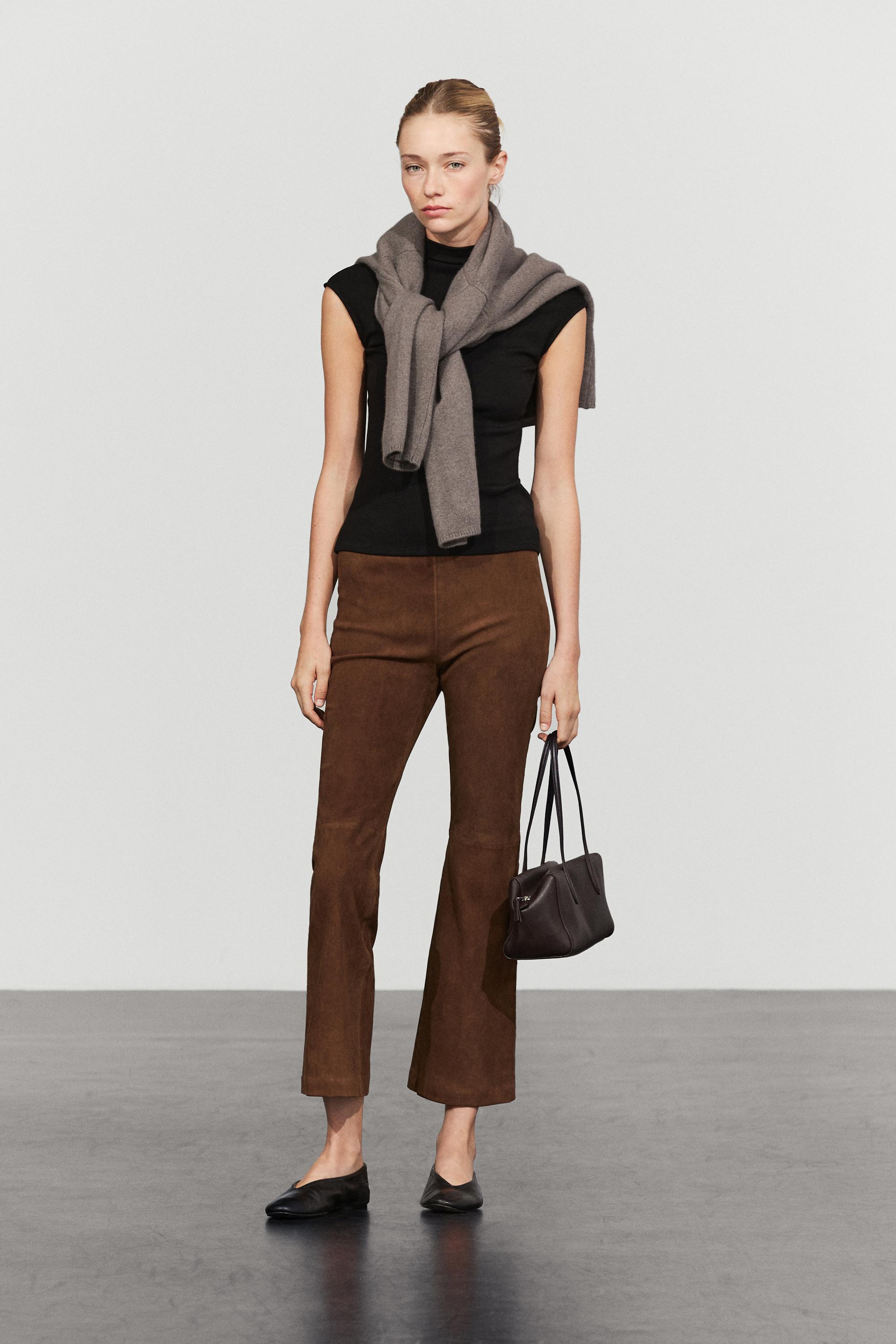 Suede flare fit leggings — BROWN
