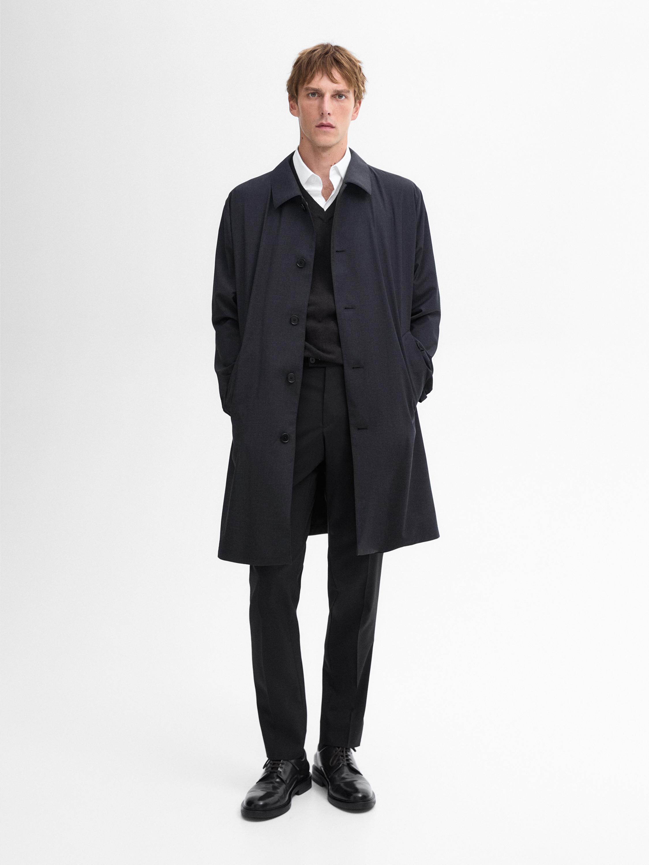 Technical wool blend trench coat with reversible detail Grey Coats And Jackets Massimo Dutti