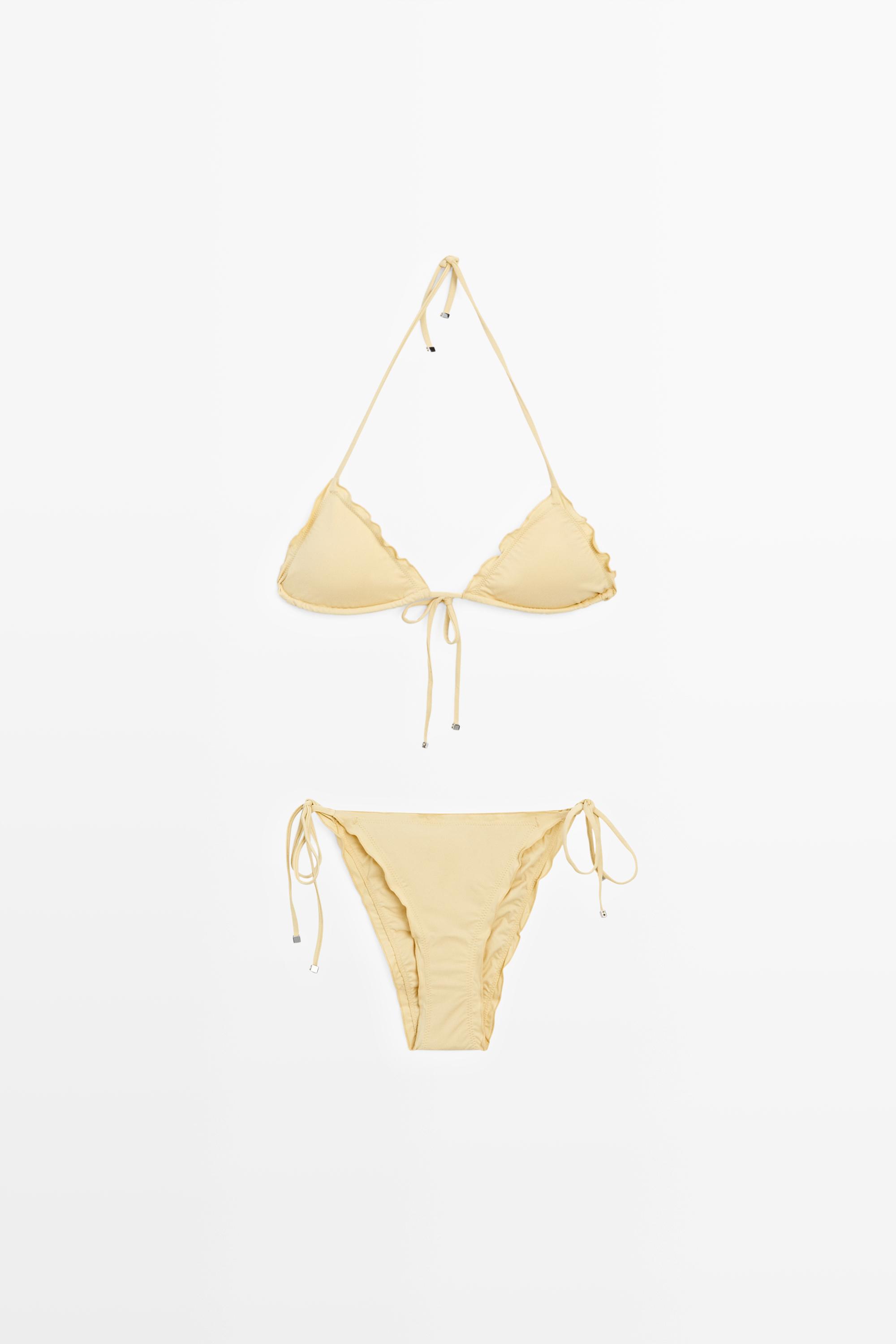 Ruffled triangle bikini top — Vanilla