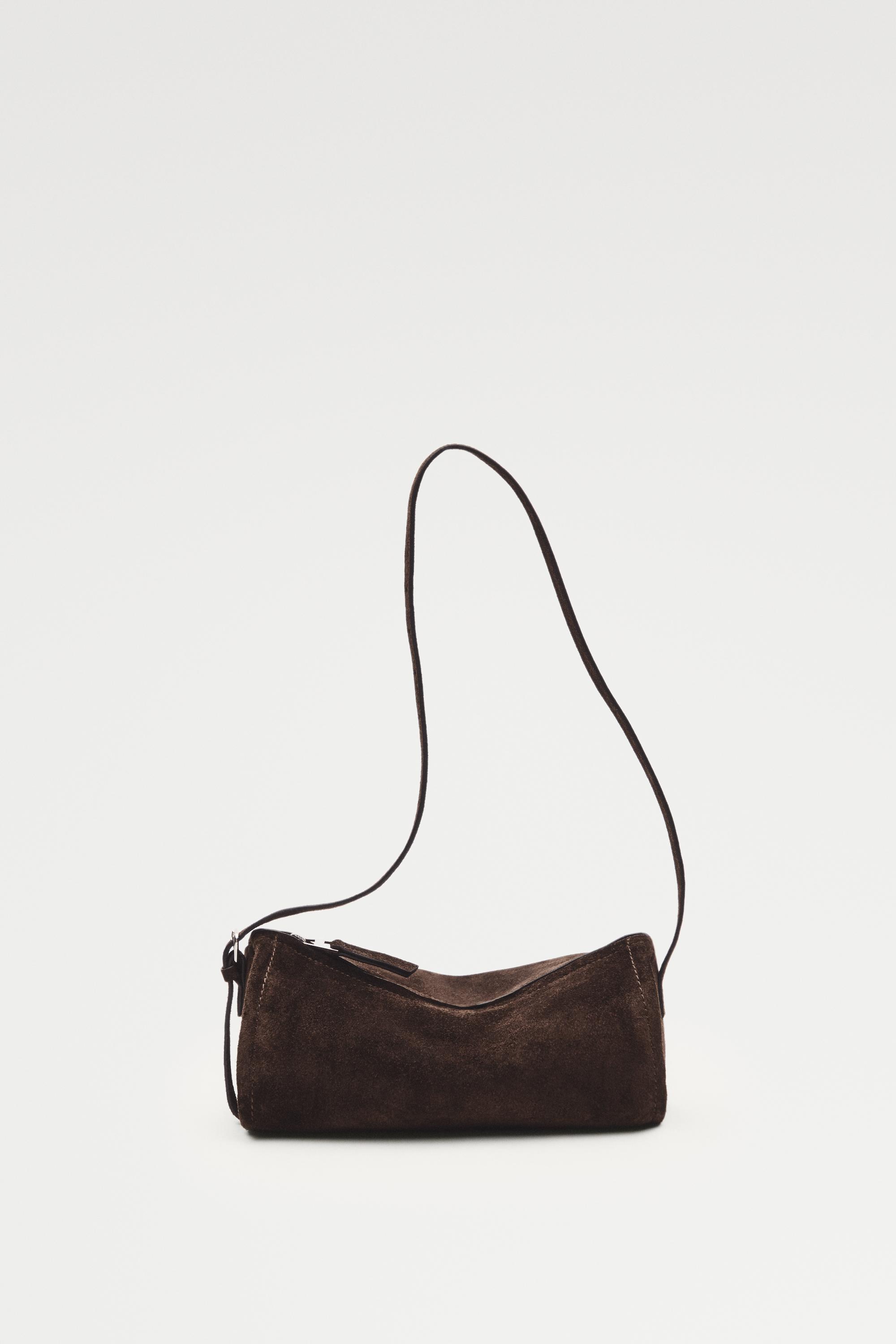 Split suede leather crossbody bag — Chocolate