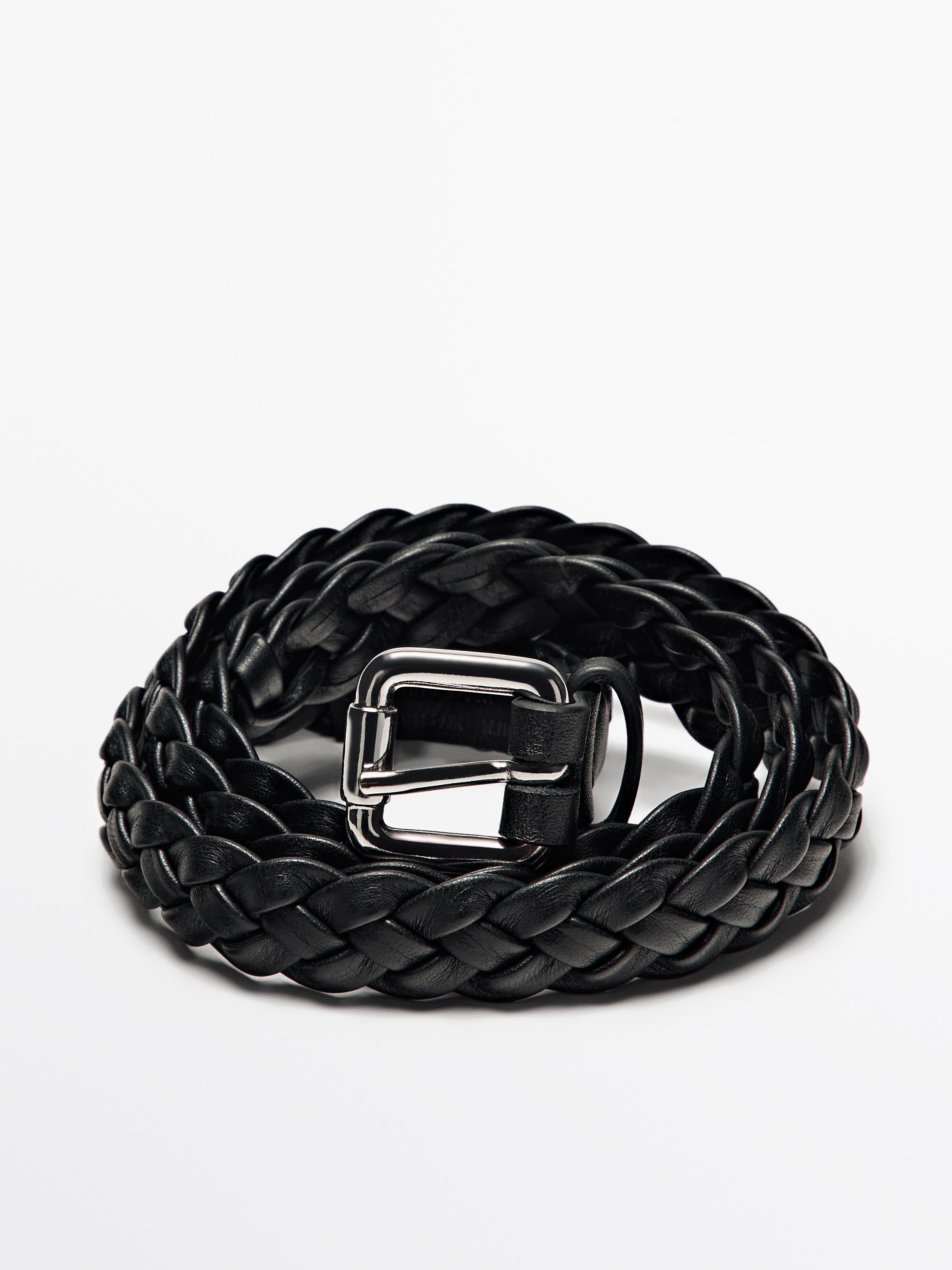 ★ Massimo Dutti★ Braided Napa Leather Belt 06184675800 Braided nappa leather belt · Black · Belts | Massimo Dutti