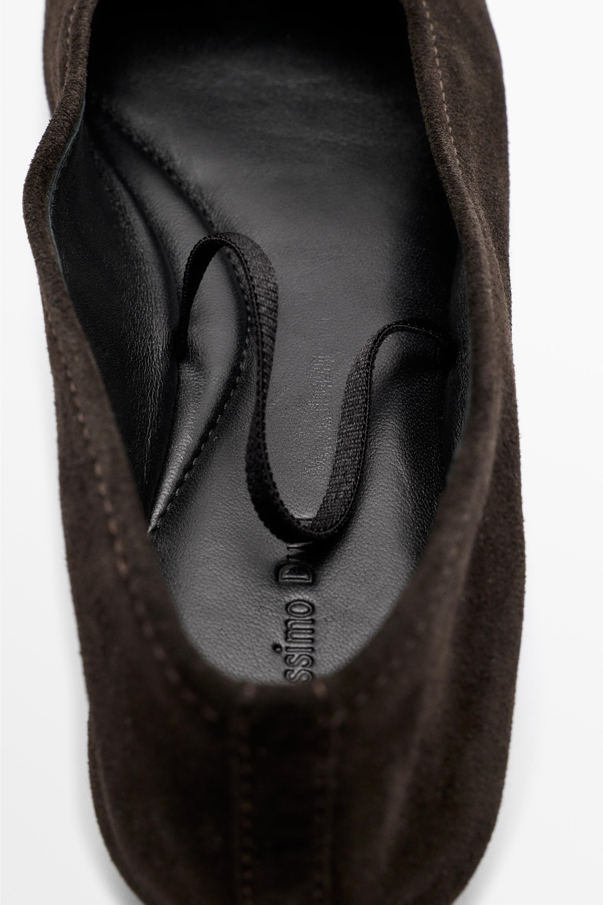Square toe leather ballerina flats — BROWN