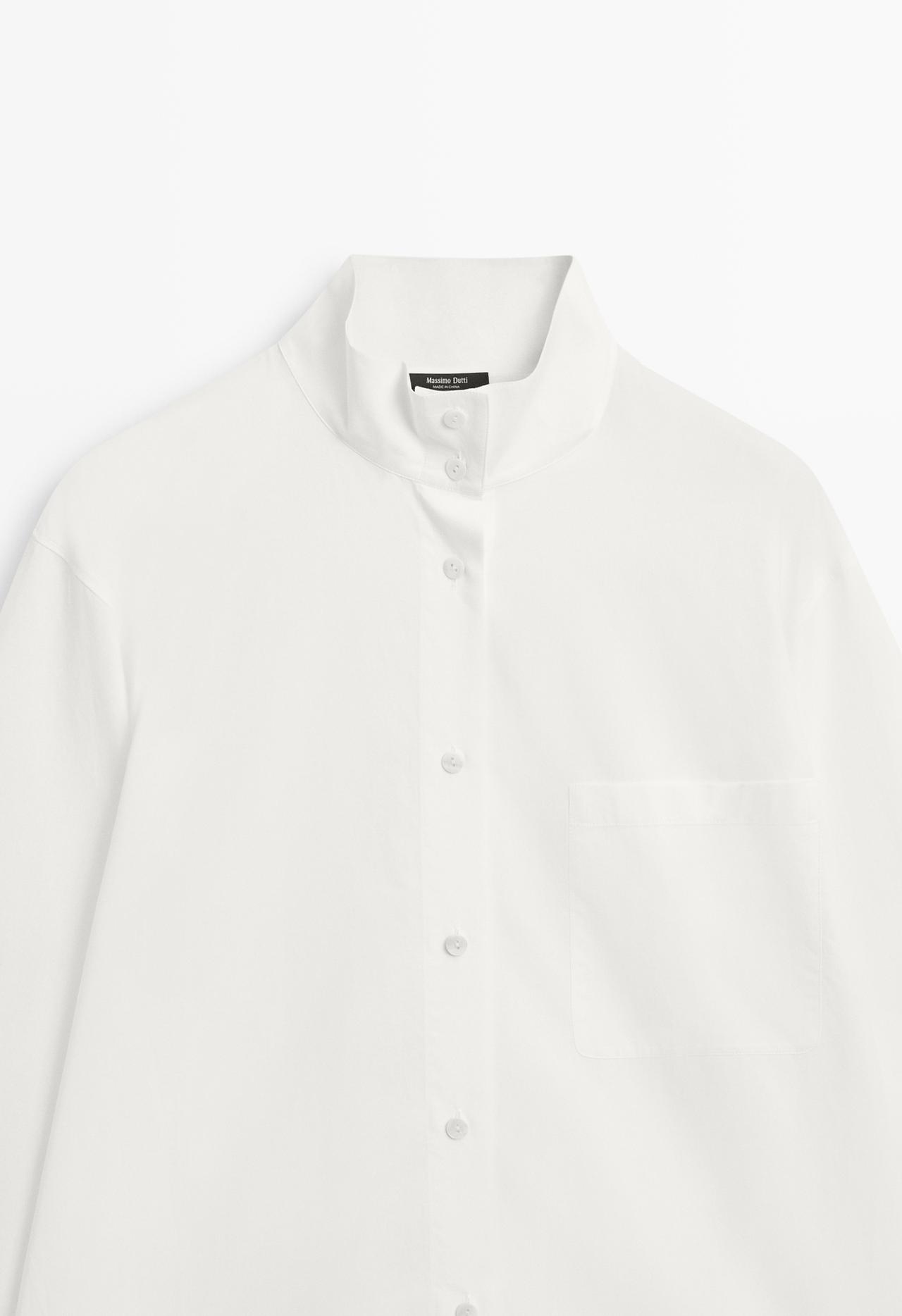 Poplin shirt with stand collar and pocket detail — WHITE
