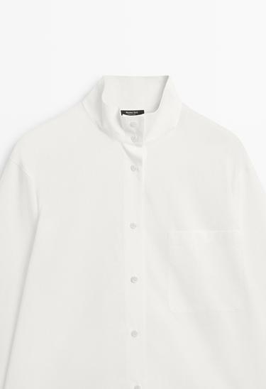 Poplin shirt with stand collar and pocket detail — WHITE 4