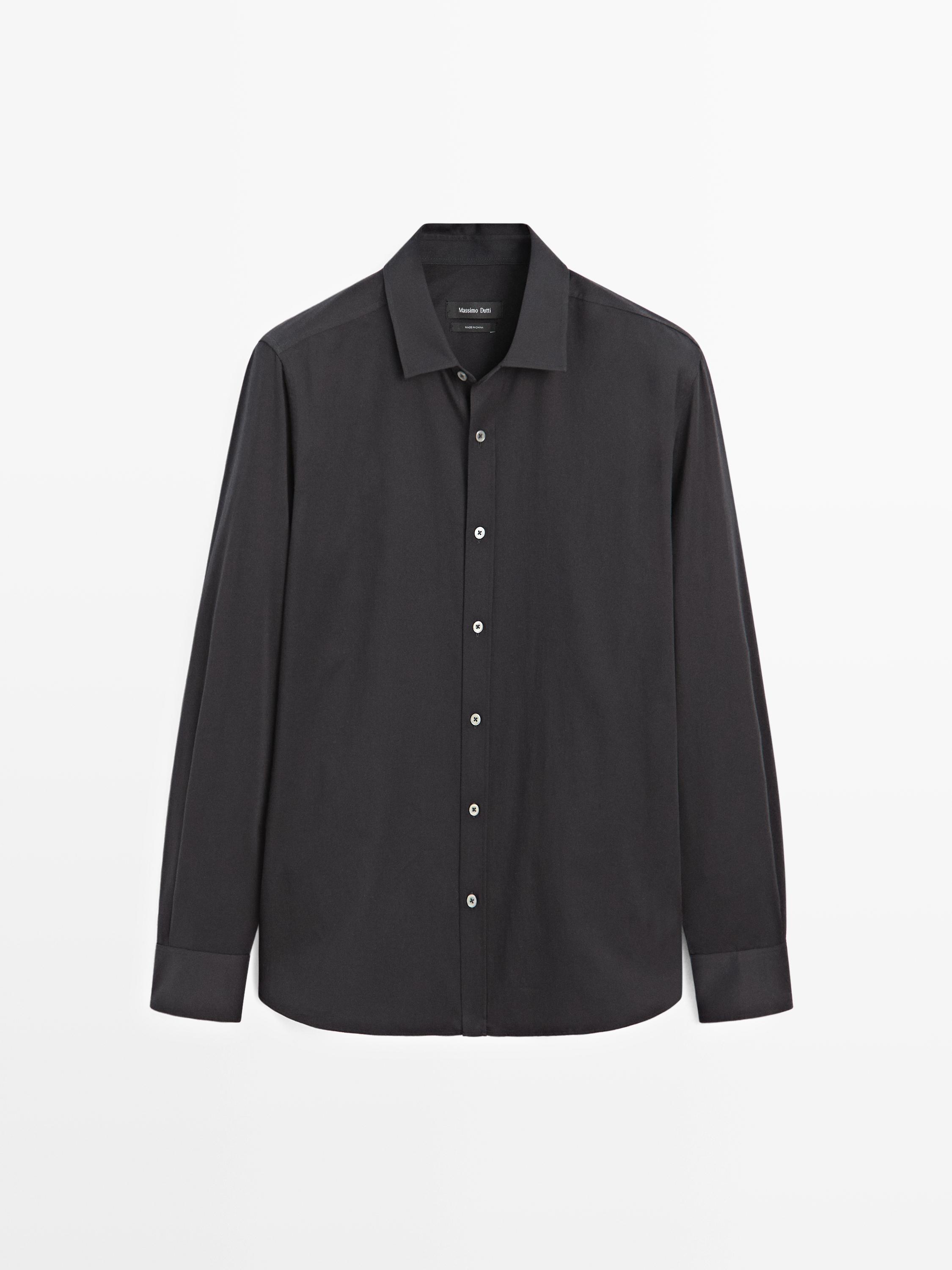 Regular fit cotton blend shirt