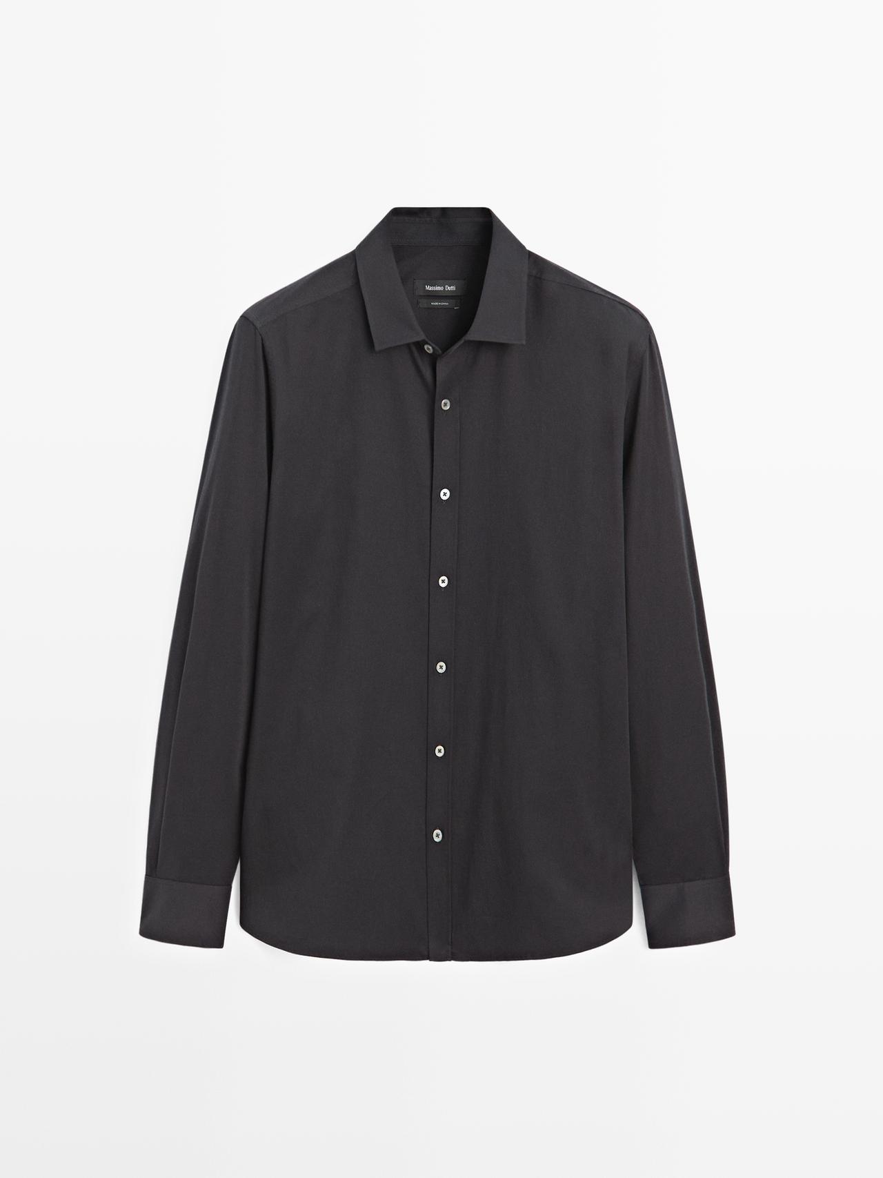 Massimo Dutti - Herre - Regular Fit Skjorte I Bomuldsblanding - Marineblå - M