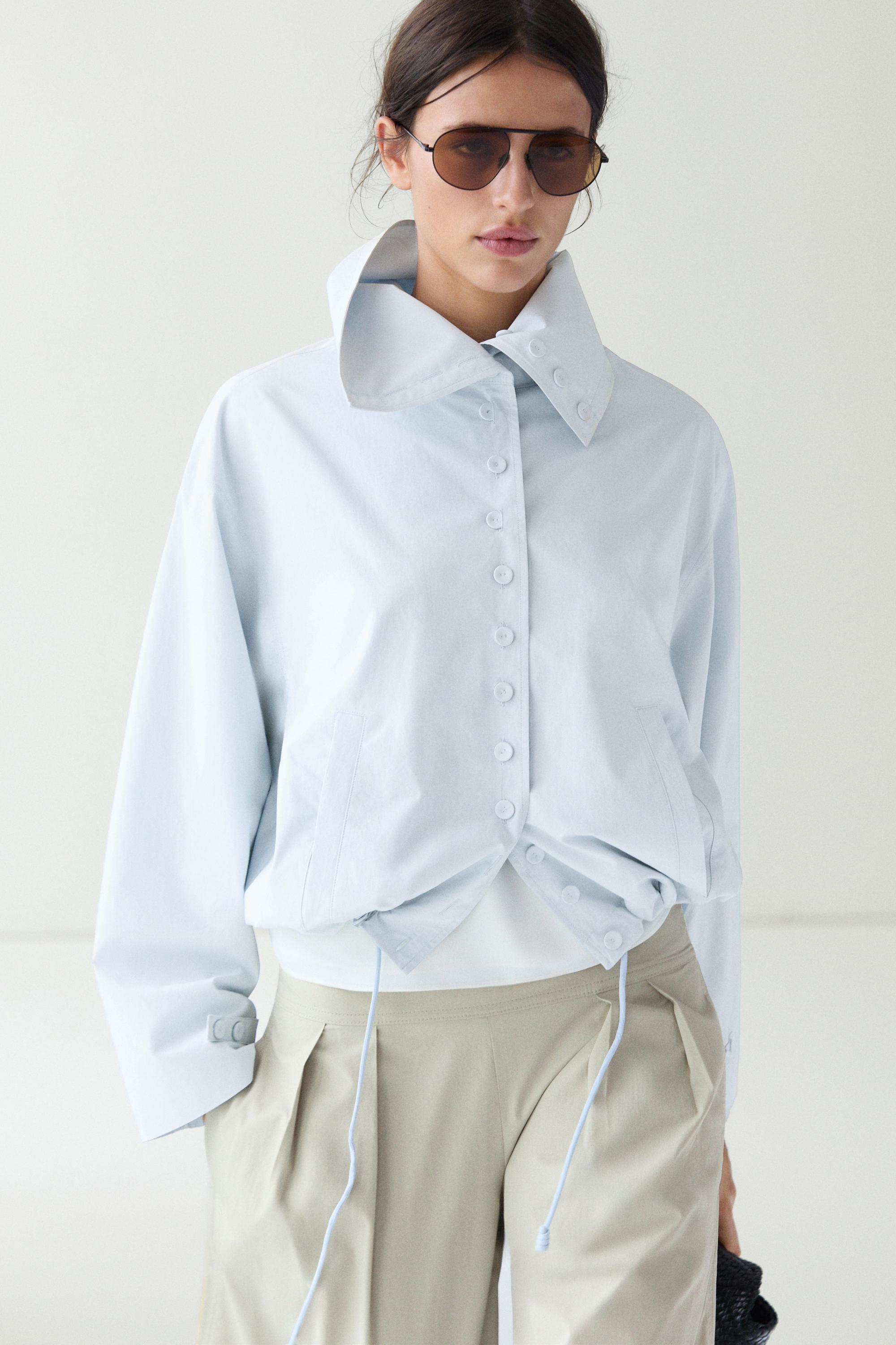 Cropped button-detail bomber jacket — FADED BLUE
