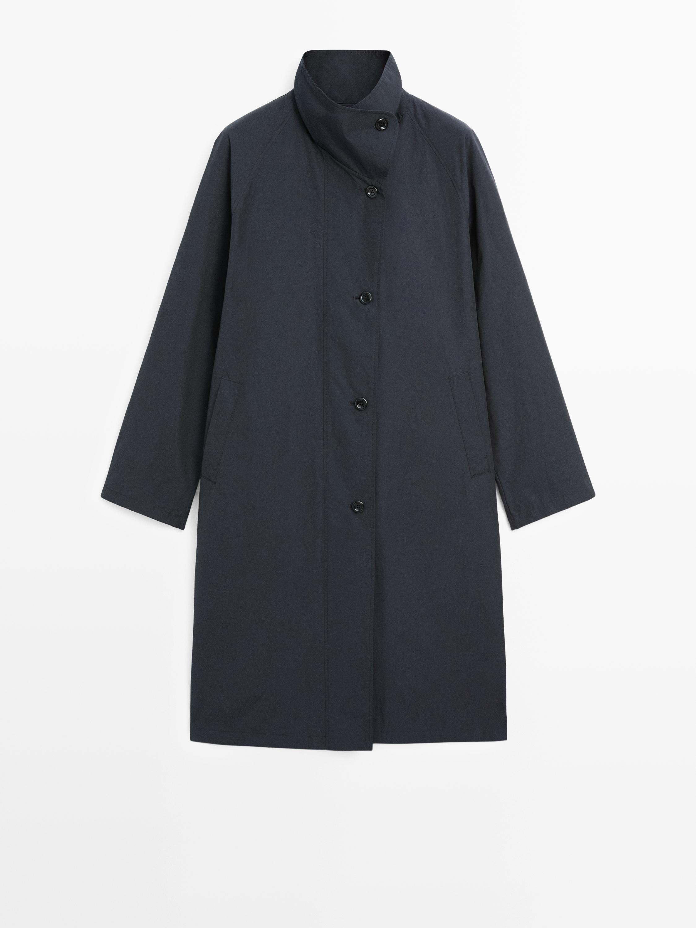High neck technical trench coat