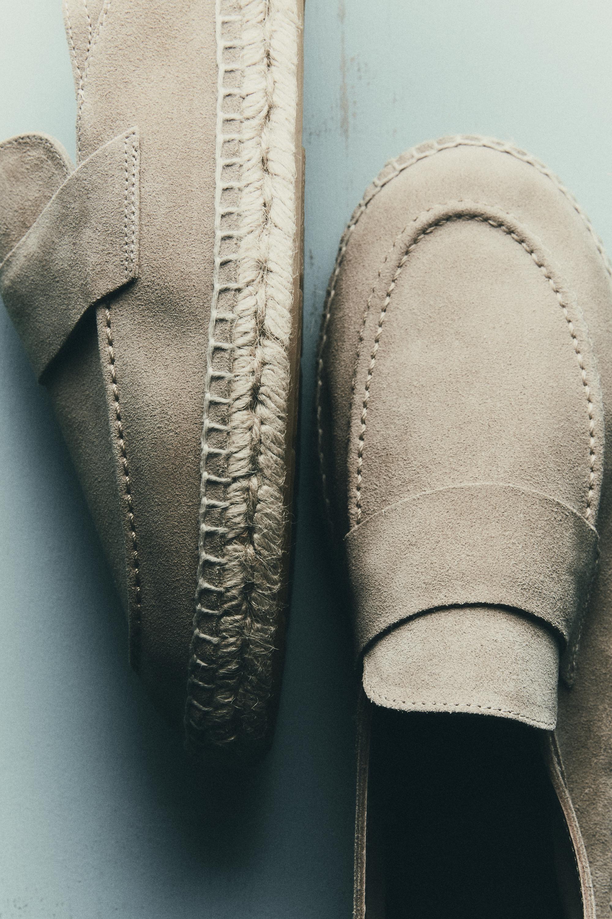 Split suede leather espadrille with piece — SAND