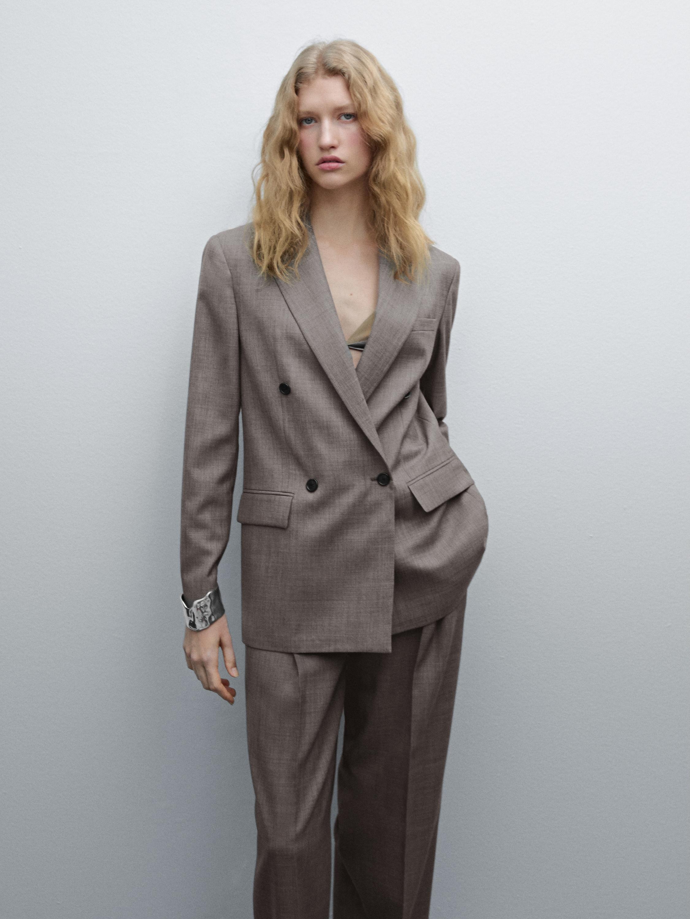 Pantalon chiné plissé en laine mélangée