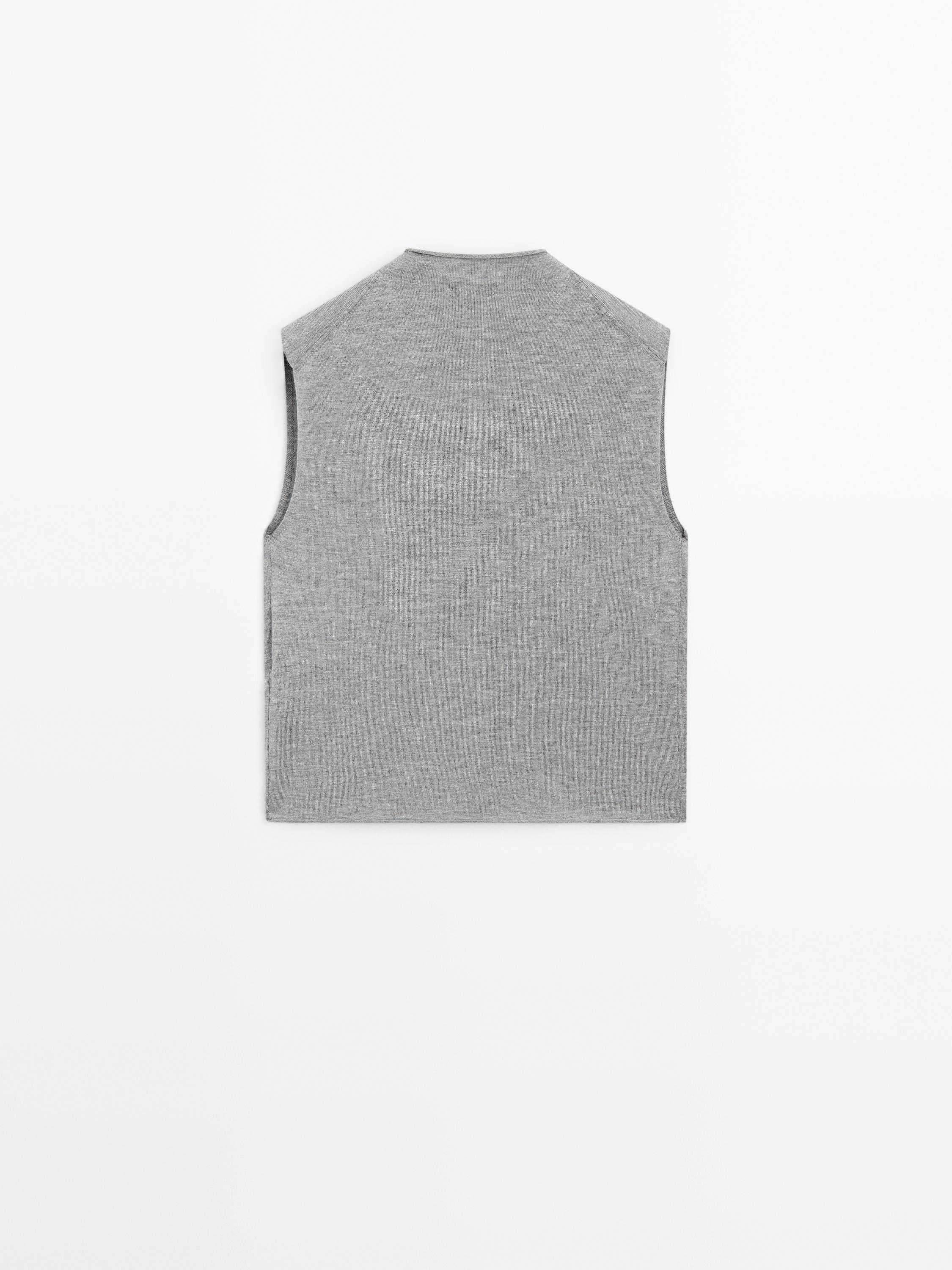 Cropped wool blend knit vest