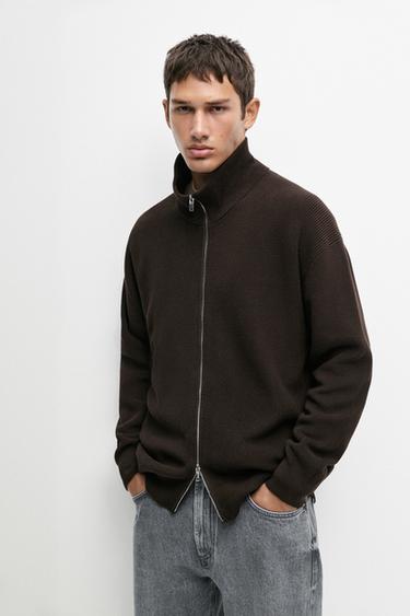 100% cotton ribbed knit cardigan — BROWN MARL 3