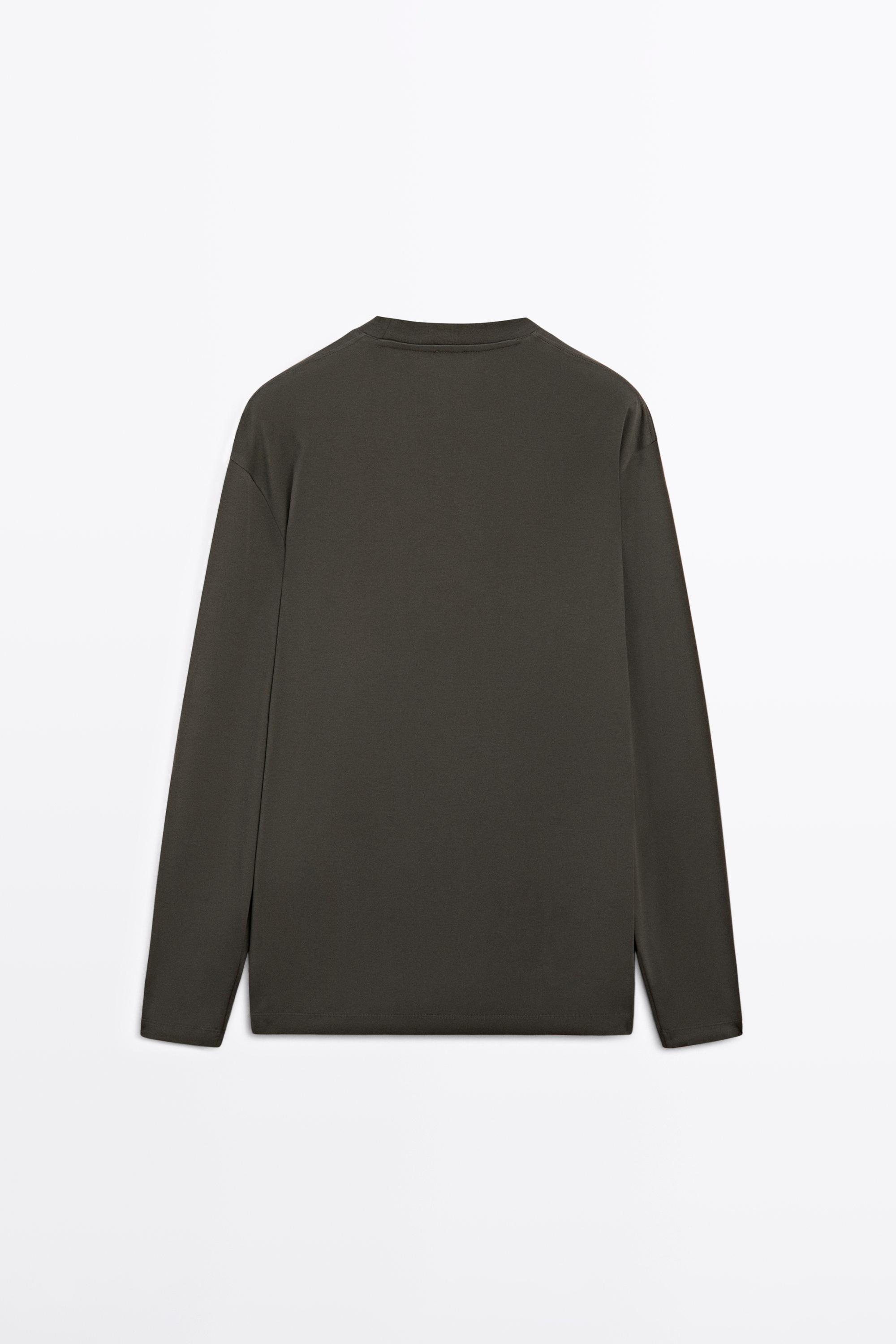 Long sleeve medium weight cotton T-shirt — KHAKI