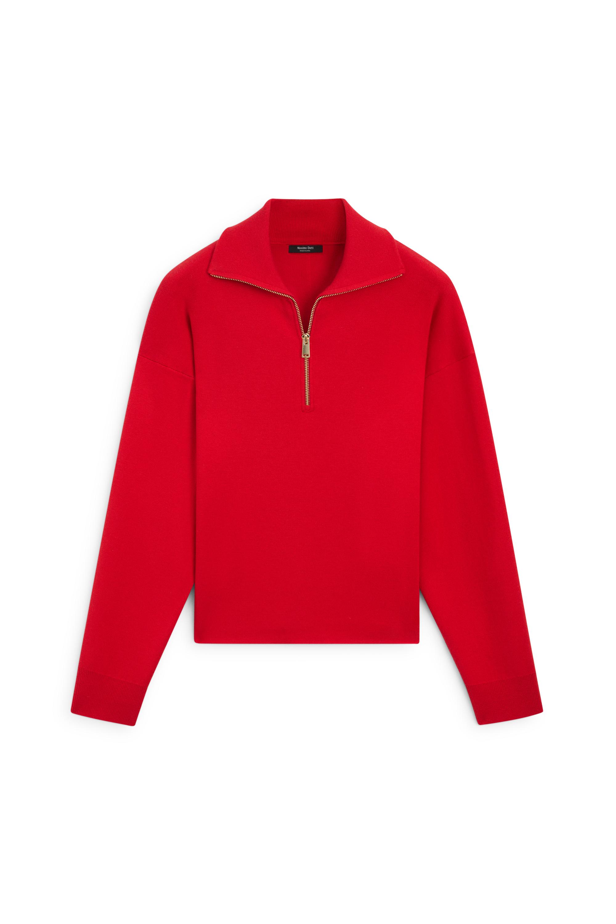 Cotton blend quarter-zip knit polo sweater — RED